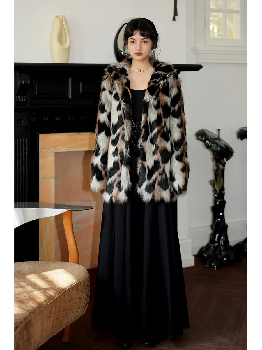Mid-Length Animal-Print Faux Fur Coat - Image 2