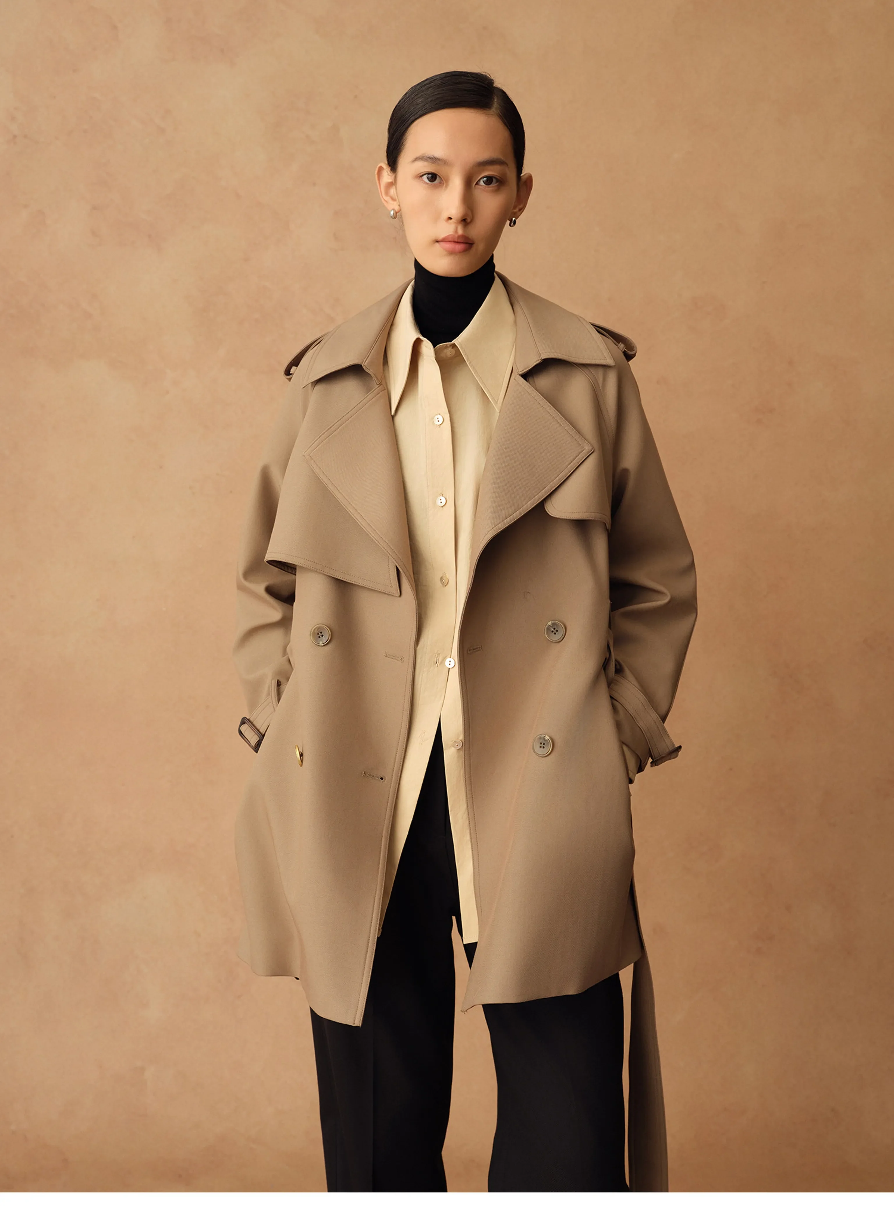 Mid-Length Double-Breasted Belted Trench Coat - Image 3