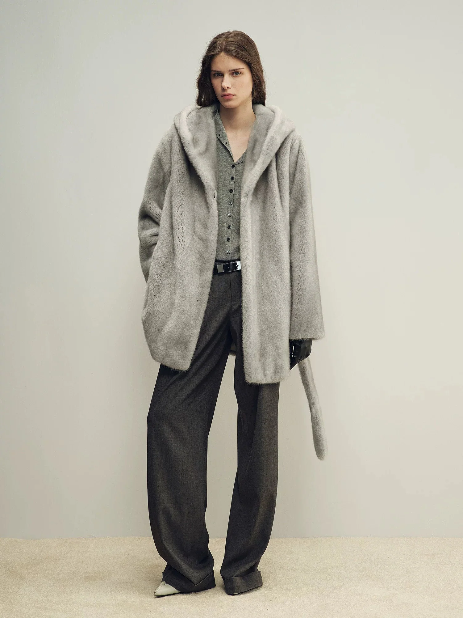 Mid-Length Hooded Mink Coat - Image 2