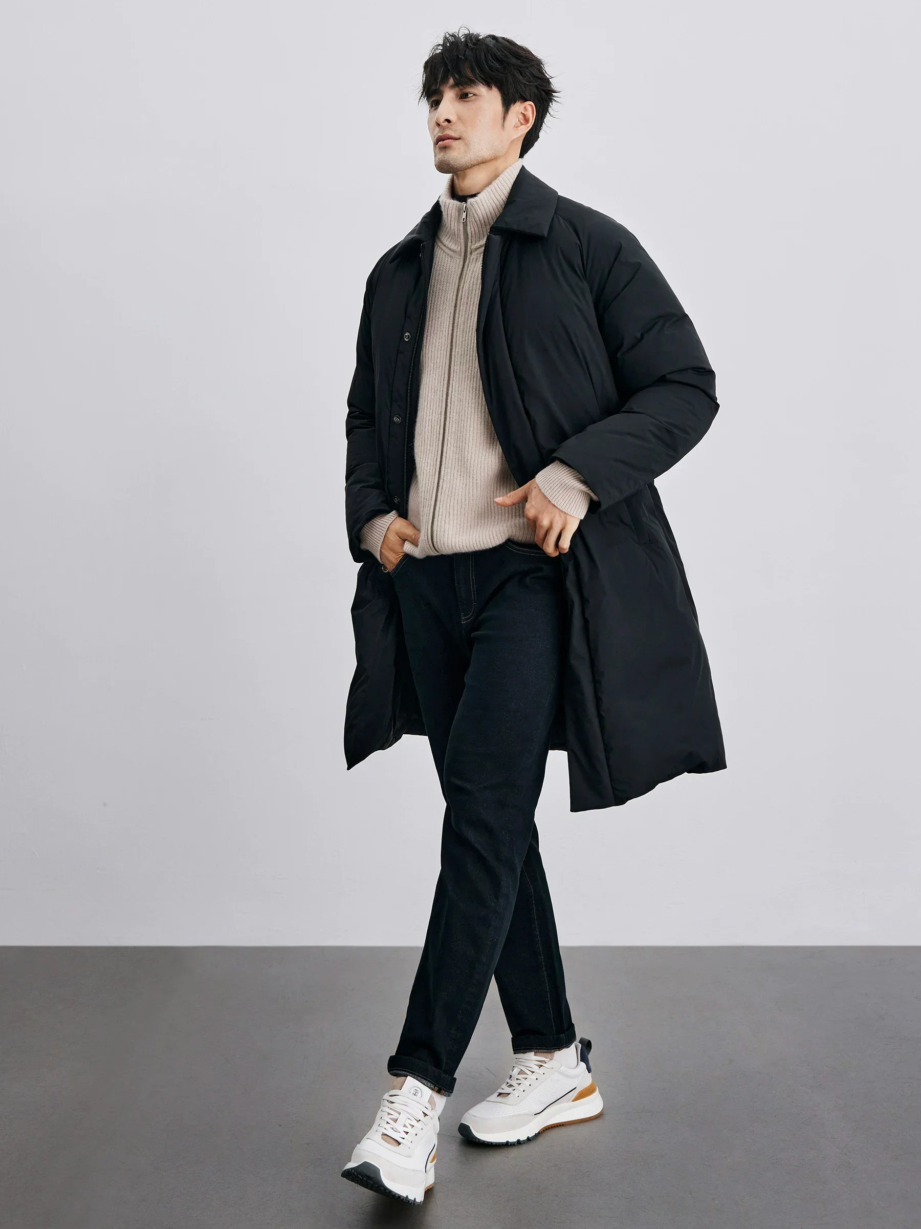 Mid-Length Lapel Down Coat - Image 3