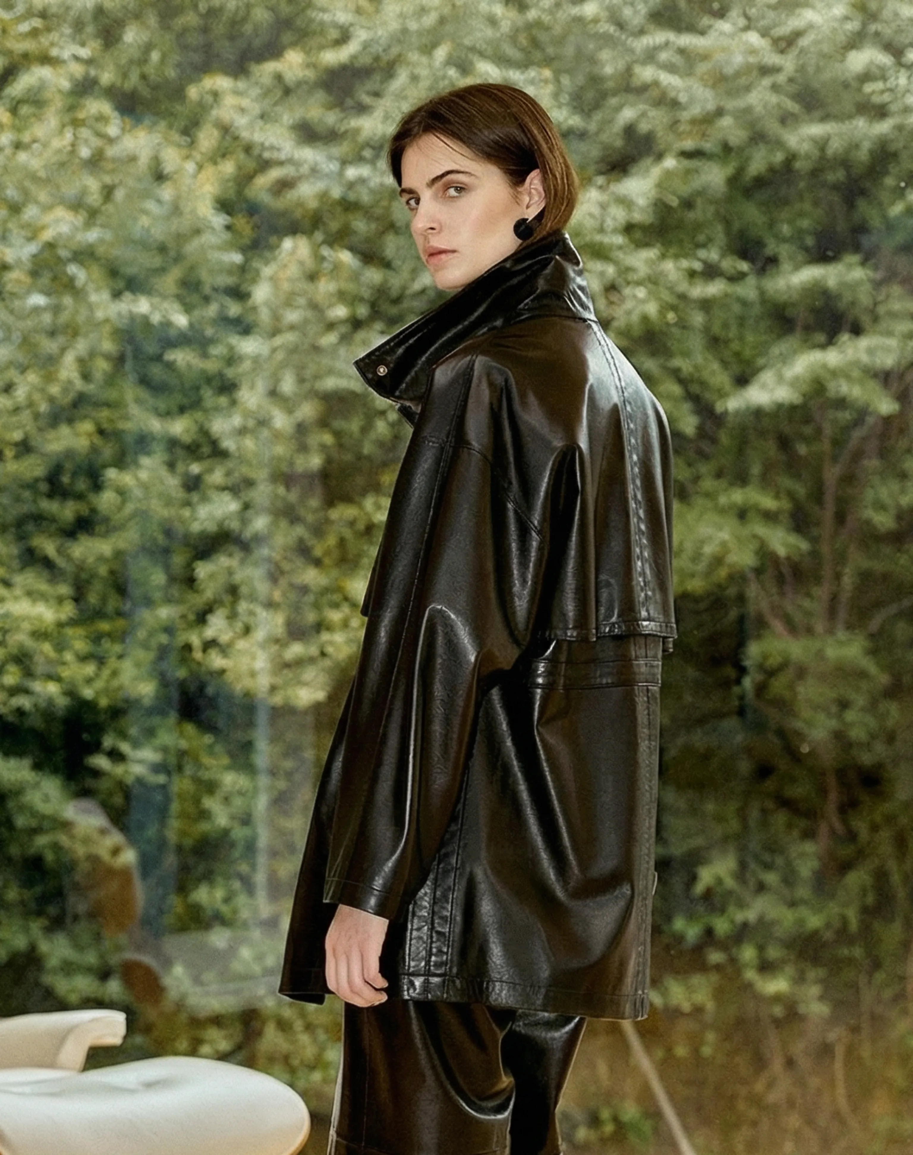 Mid-Length Stand Collar Lambskin Jacket - Image 5