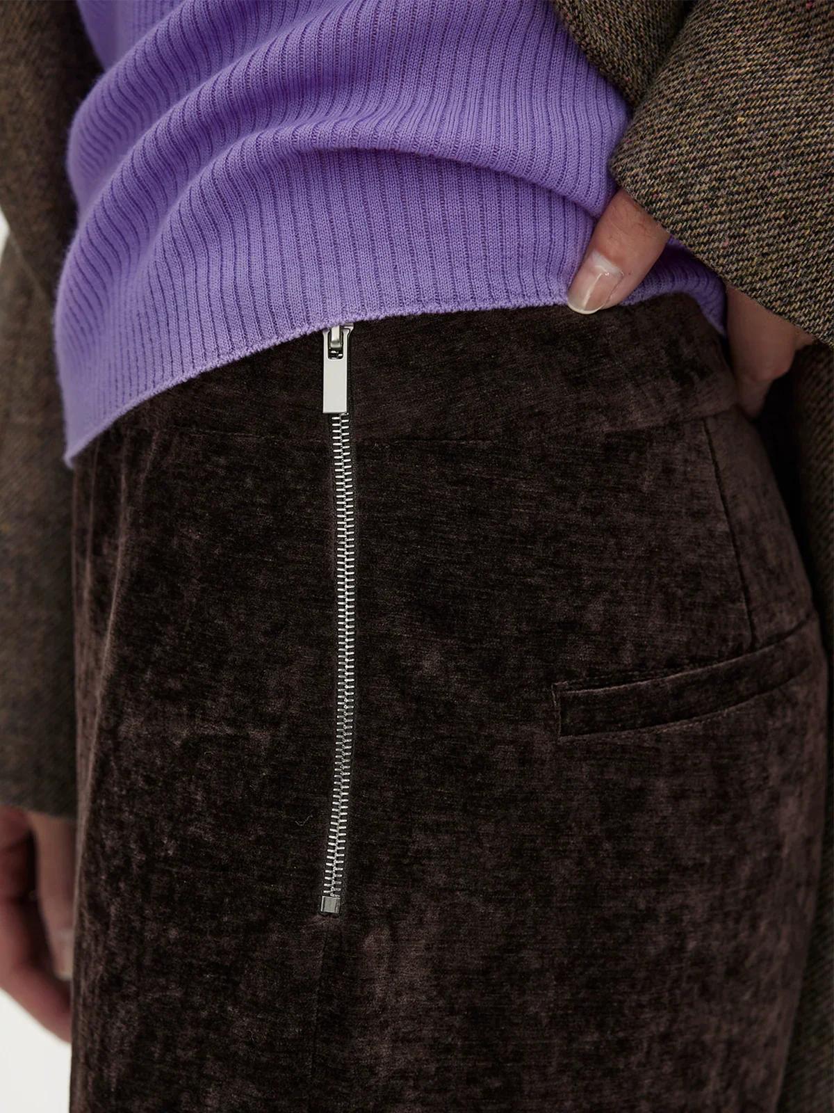 Mid-Rise Chenille Velvet Flare Trousers