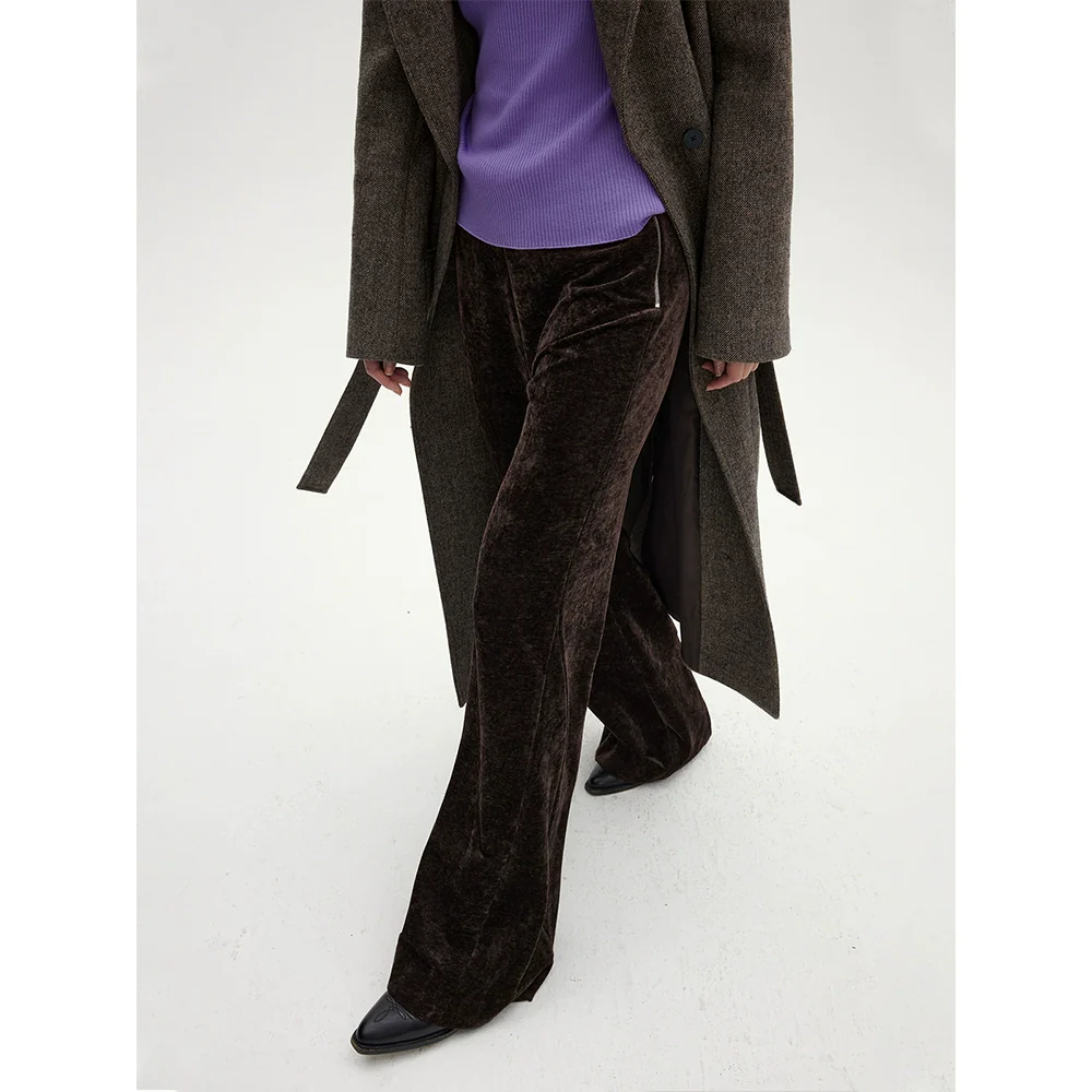 Mid-Rise Chenille Velvet Flare Trousers - Image 5
