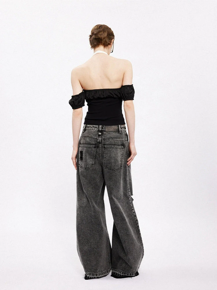 Mid-Rise Distressed Wide-Leg Jeans - Image 2