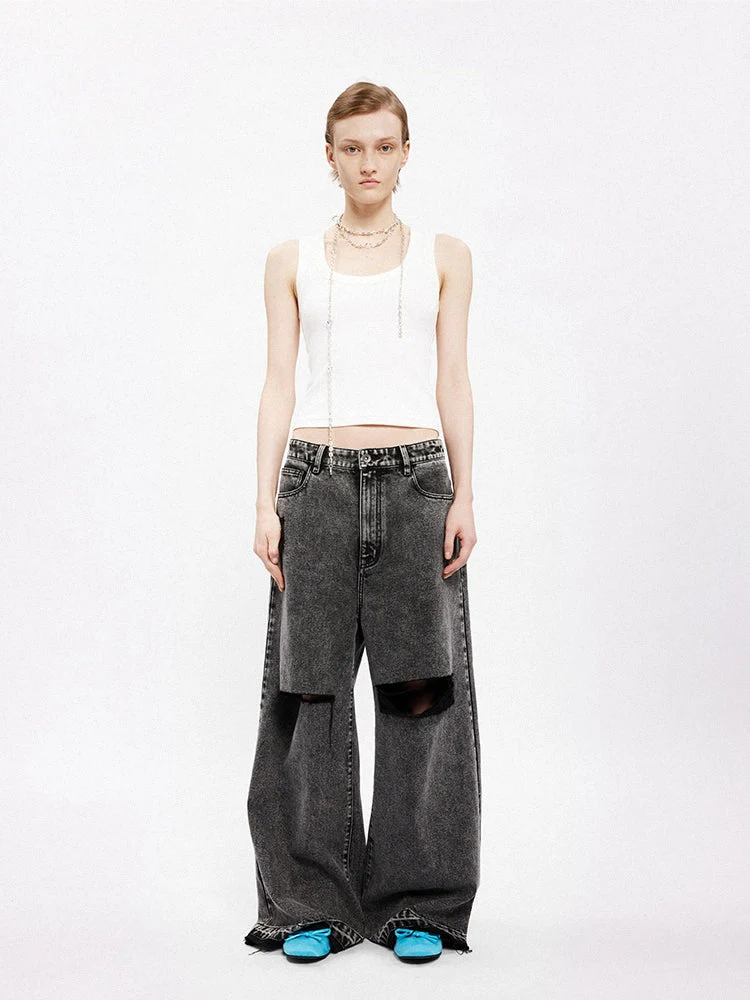 Mid-Rise Distressed Wide-Leg Jeans - Image 3