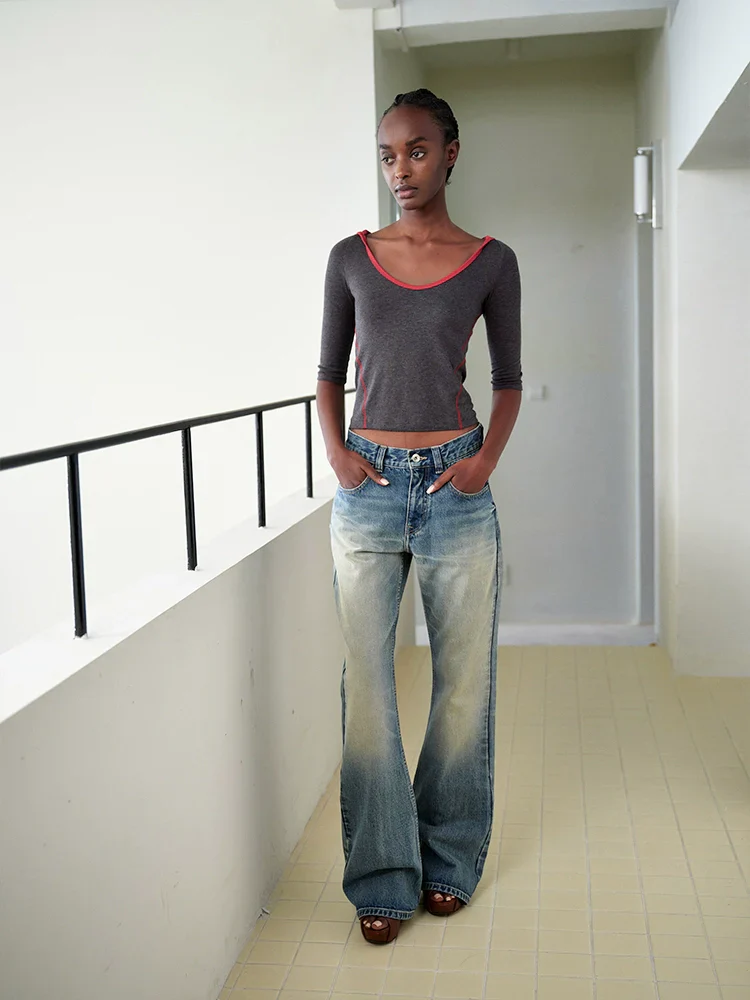 Mid-Rise Flared Denim Trousers - Image 4