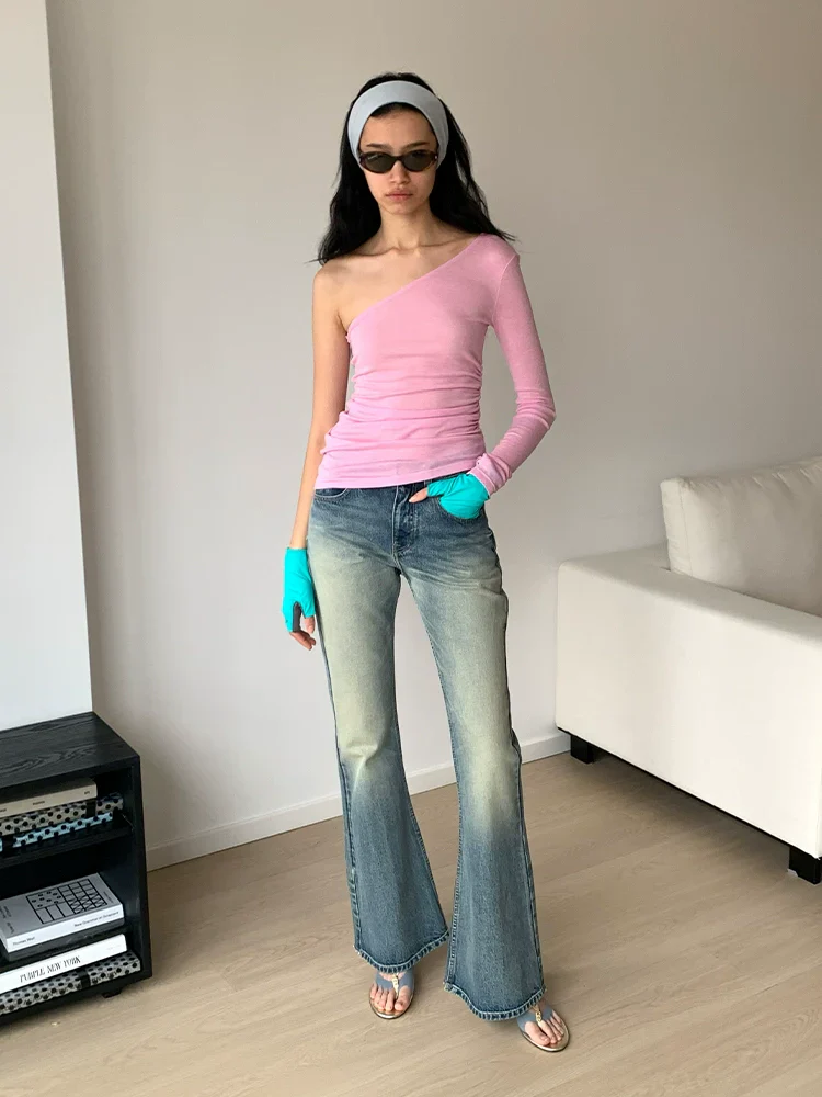 Mid-Rise Flared Denim Trousers