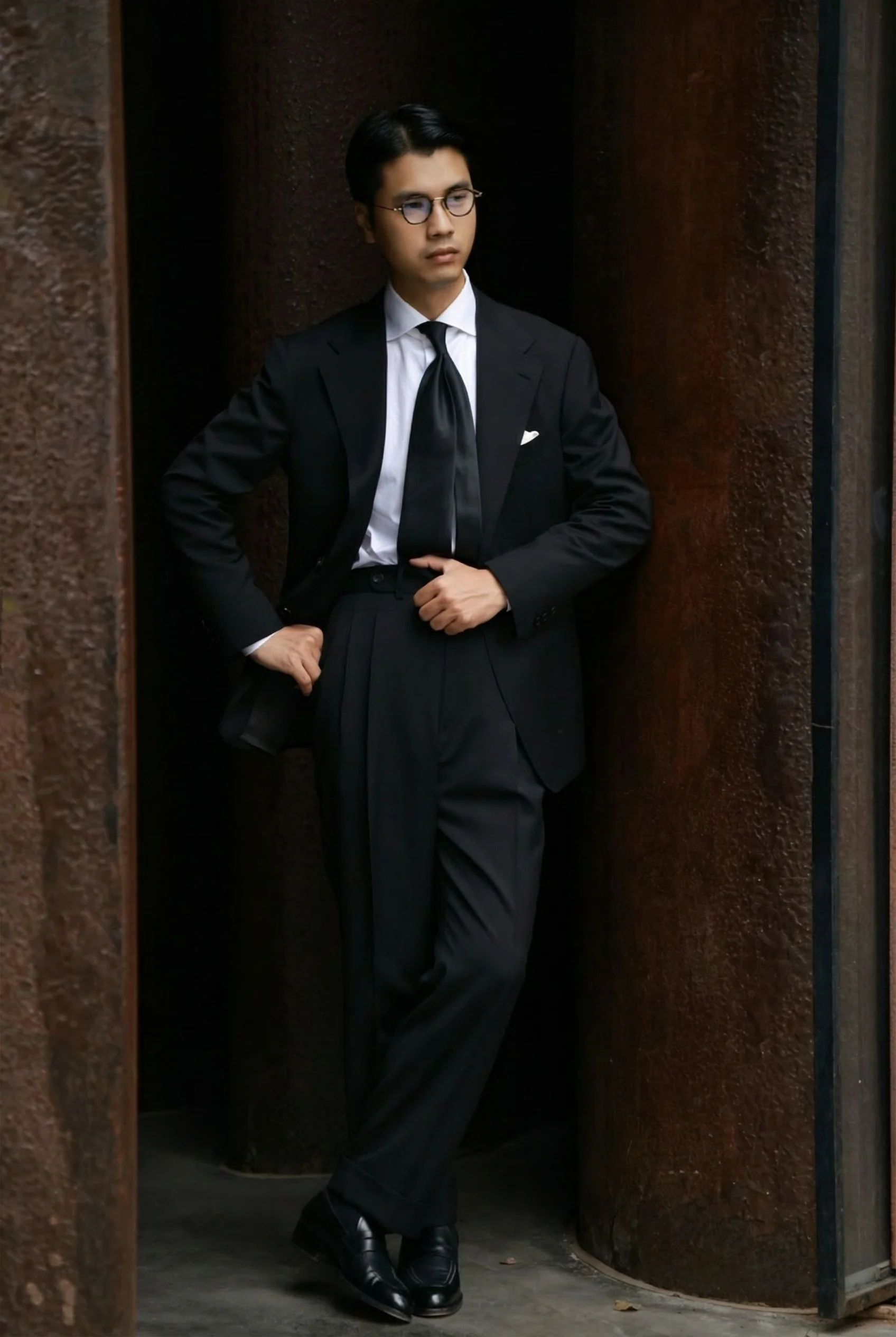 Midnight Black High-Waisted Pleated Wool Trousers - Image 4