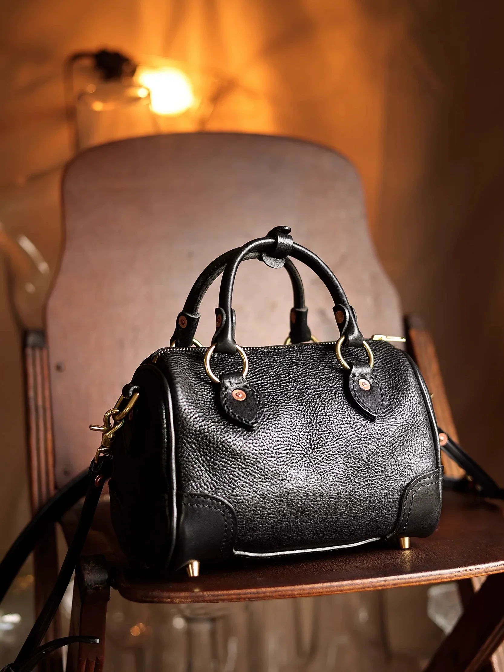 Mini Leather Boston Bag - Image 5