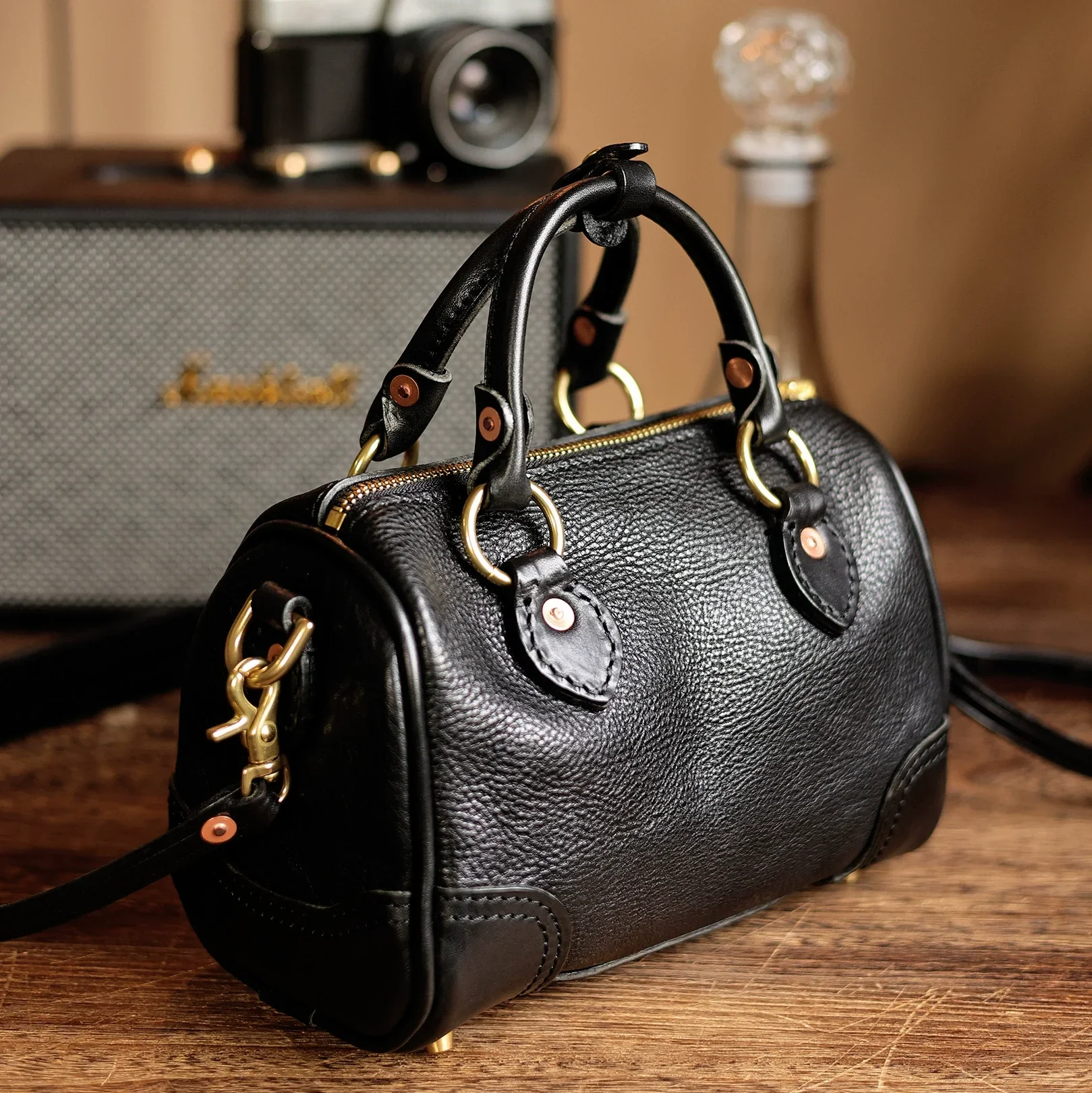 Mini Leather Boston Bag - Image 7