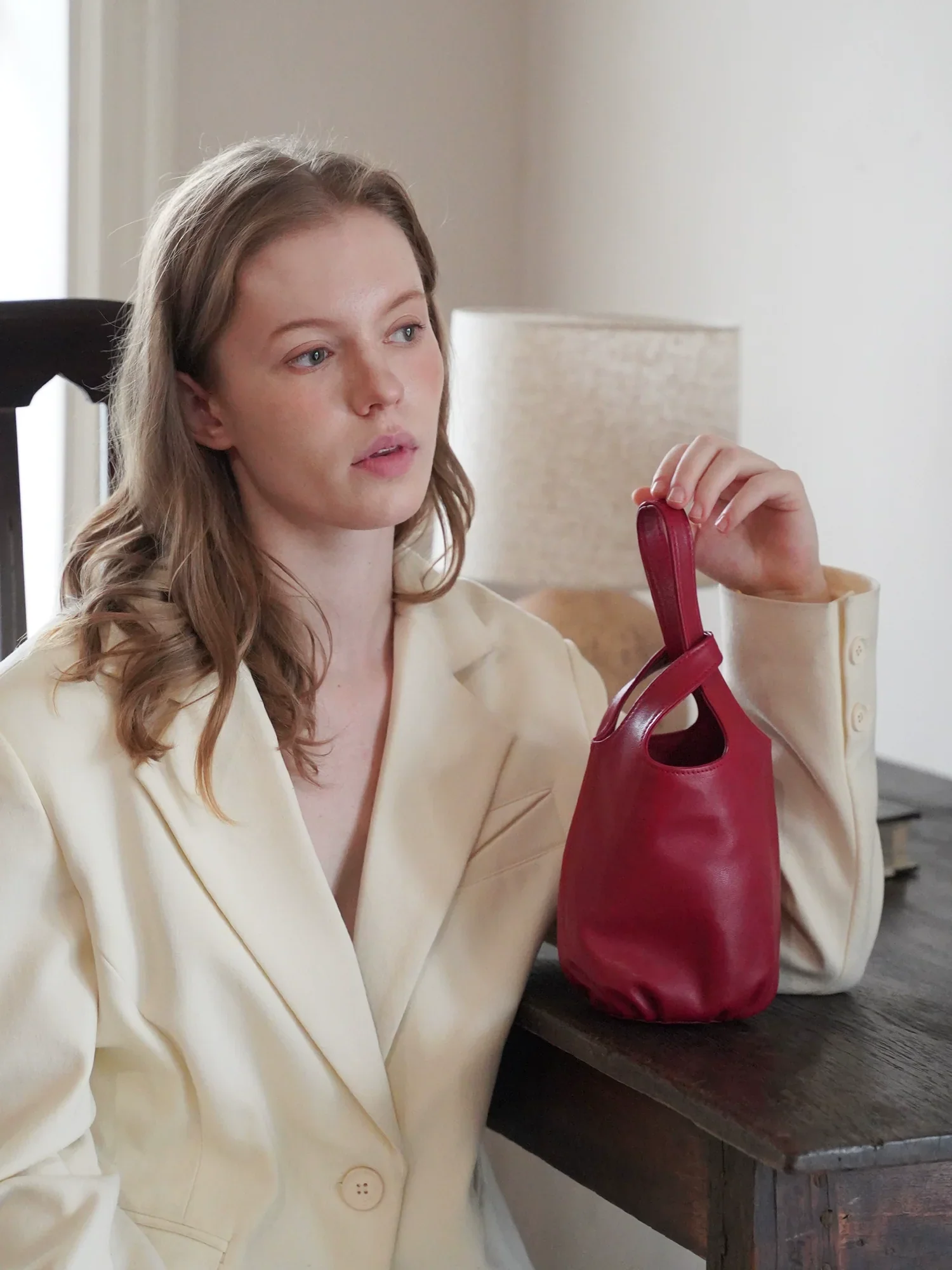 Minimalist Lambskin Bucket Bag - Image 4