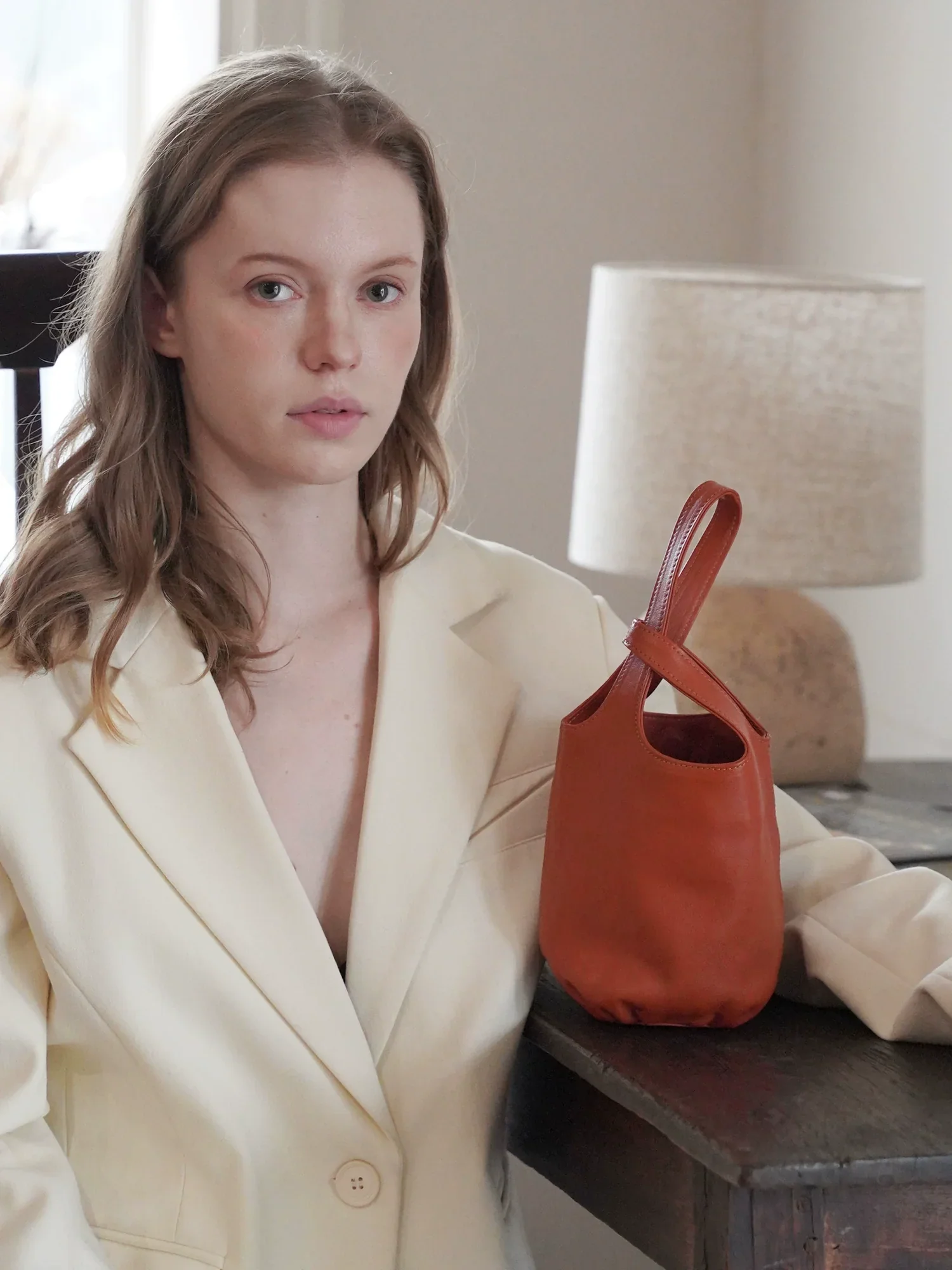 Minimalist Lambskin Bucket Bag - Image 7
