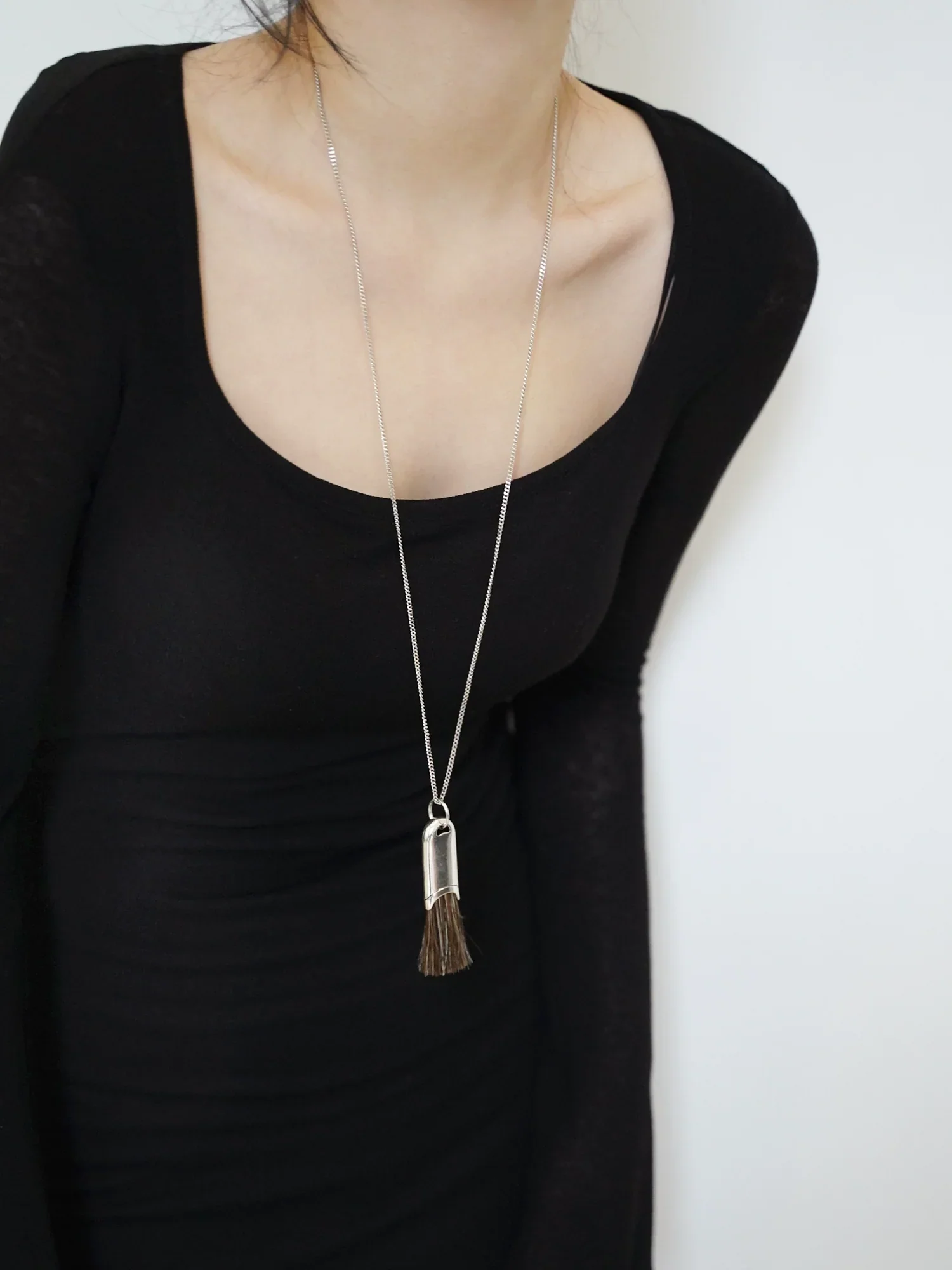 Minimalist Silver Tassel Necklace - Image 4