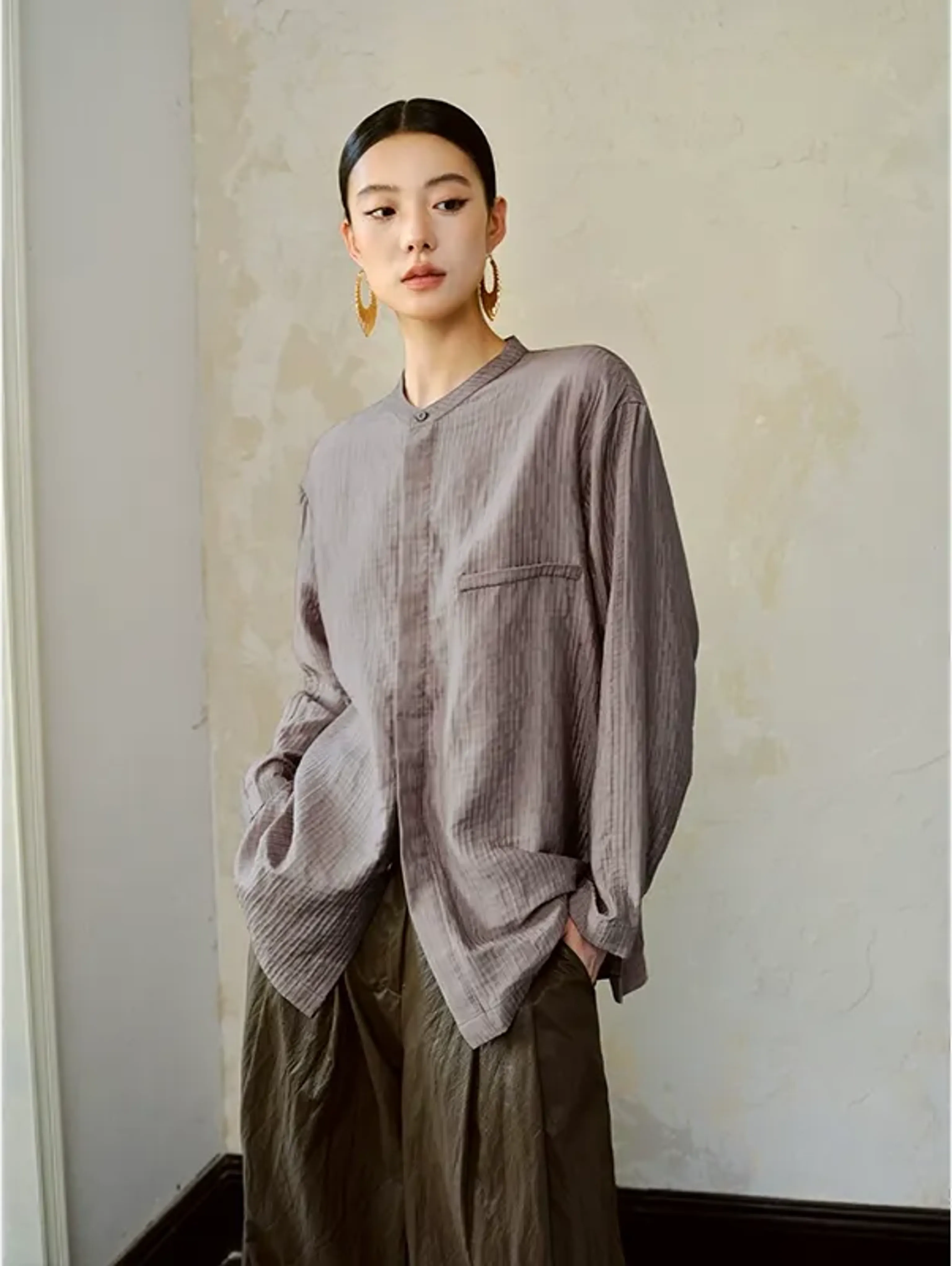 Minimalist Textured Collared Shirt - Image 8