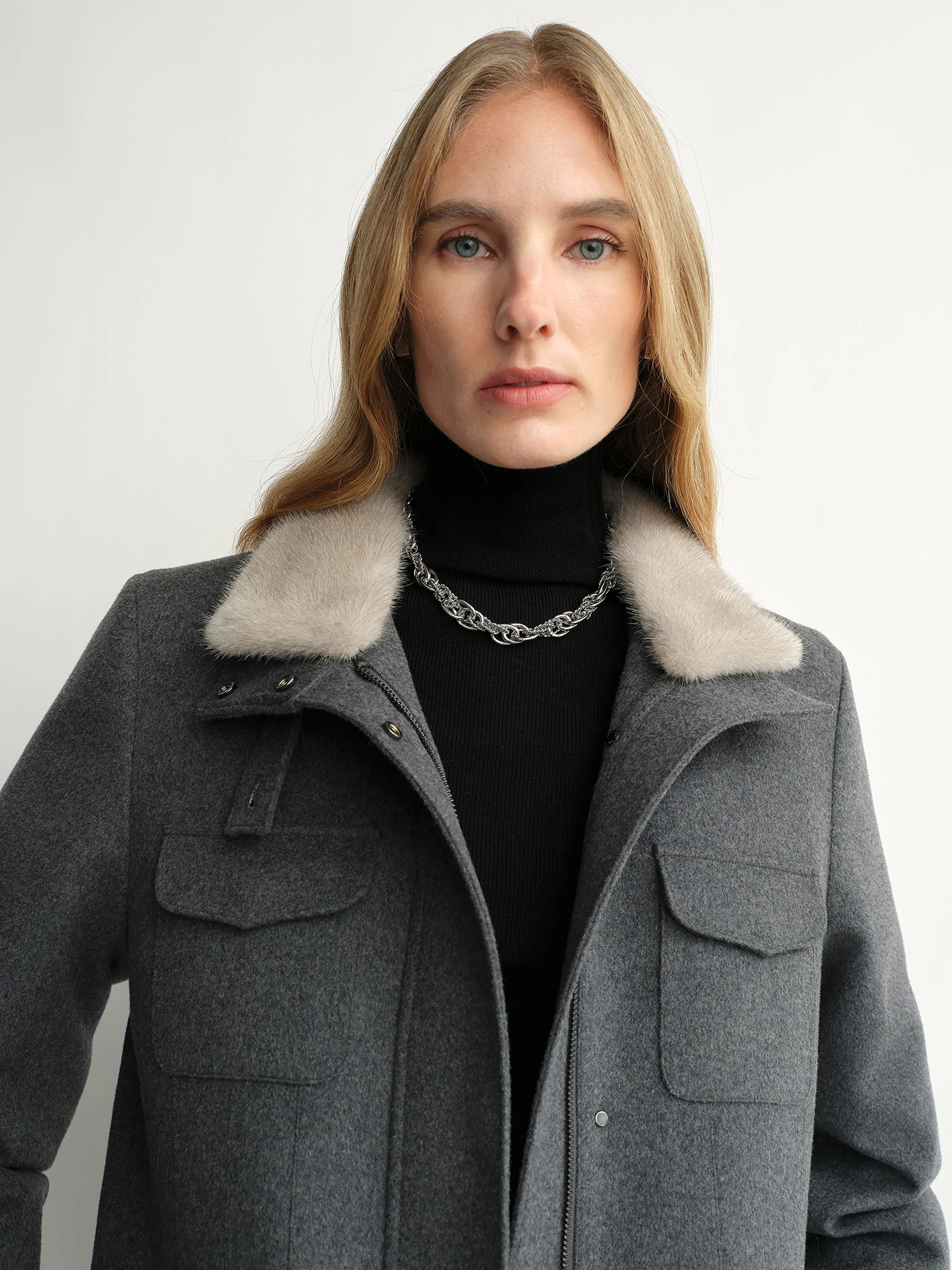 Mink Collar Wool Down Field Coat - Image 2