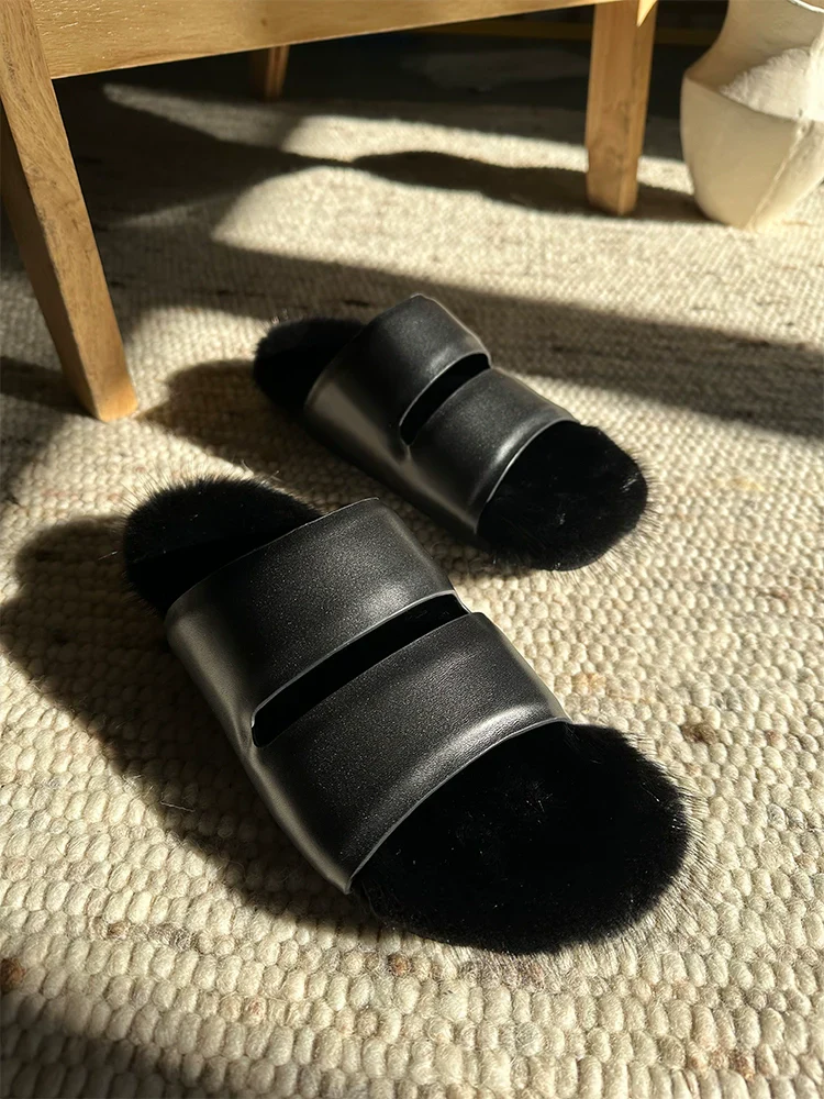 Mink Fur-Lined Leather Slides - Image 3