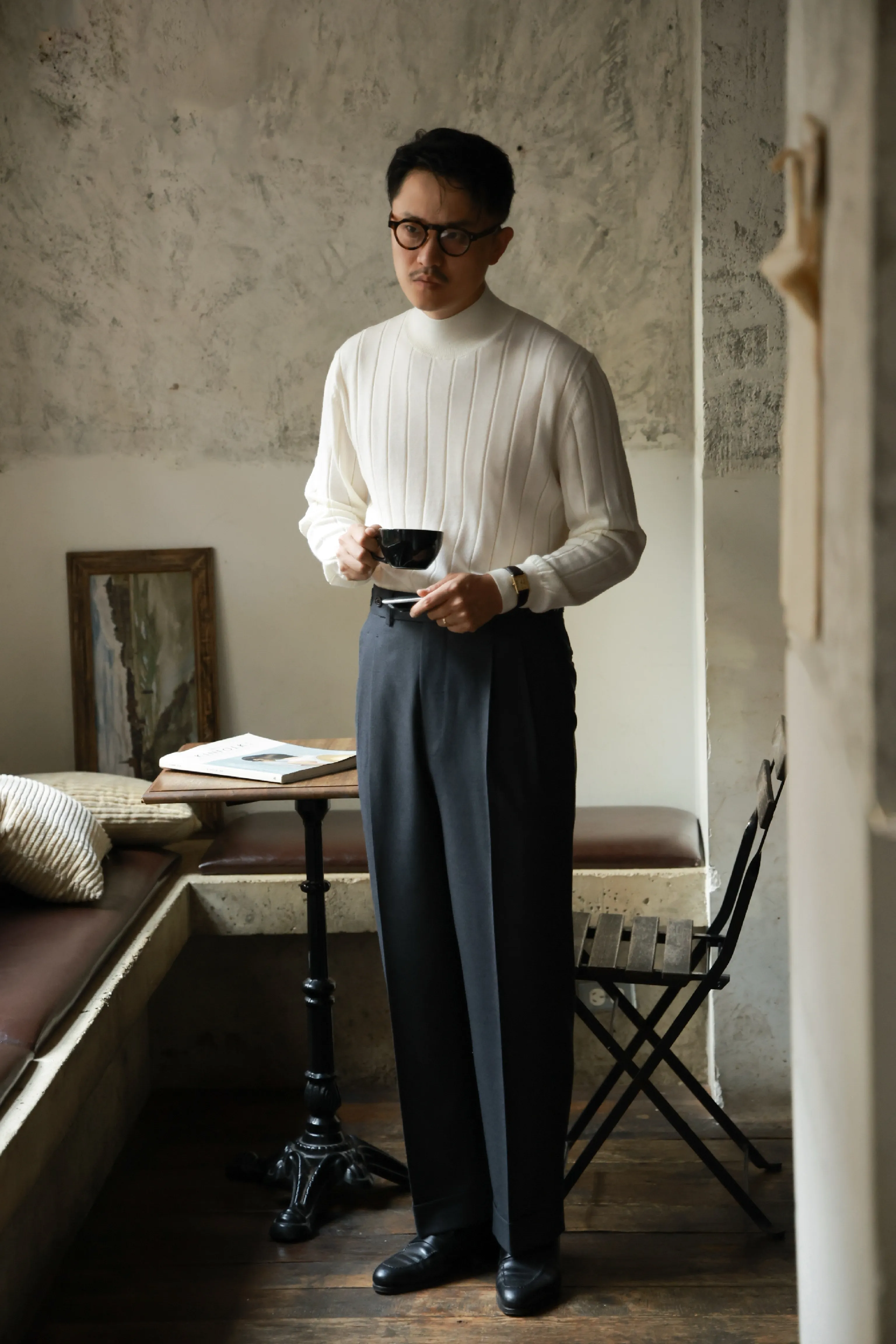 Misty Grey Flannel High-Waisted Trousers