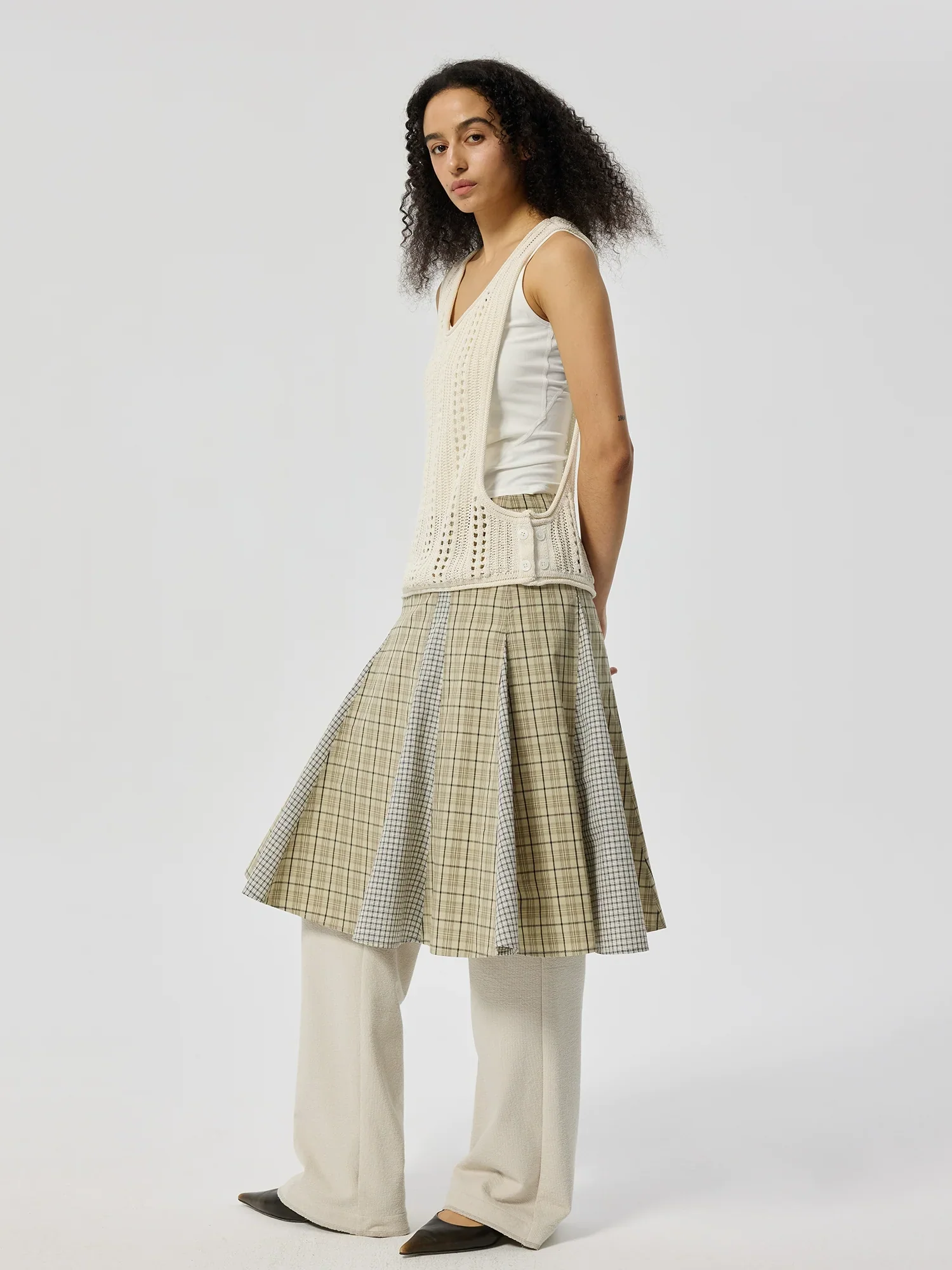 Mixed Plaid Midi Skirt - Image 3