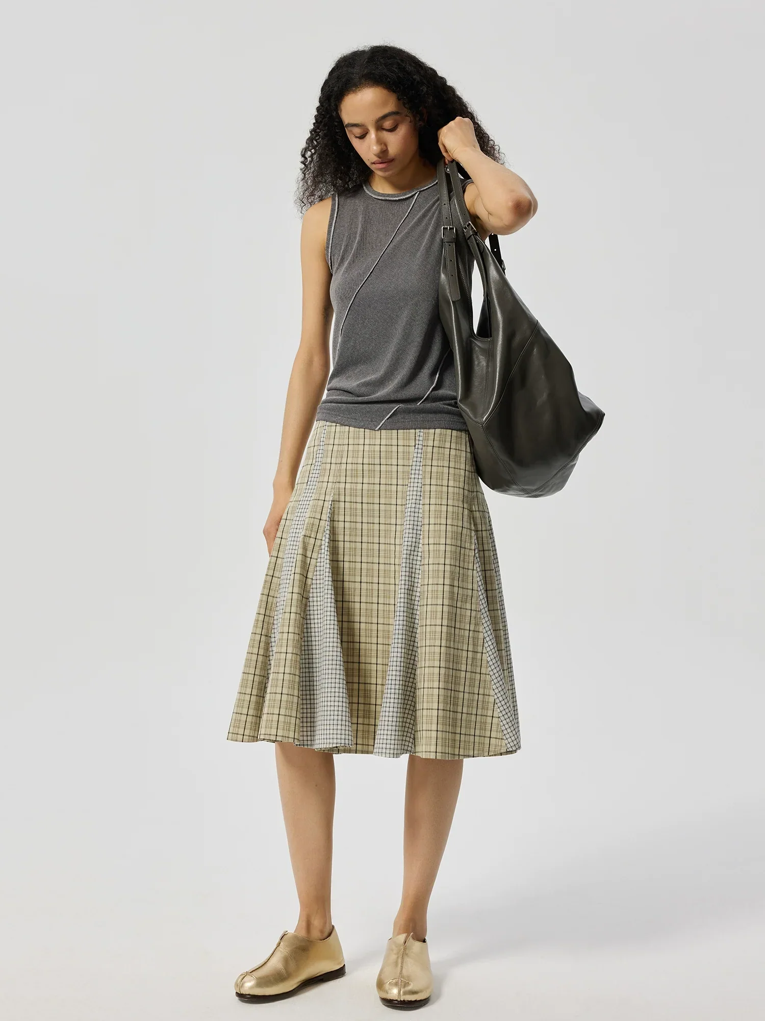 Mixed Plaid Midi Skirt - Image 4