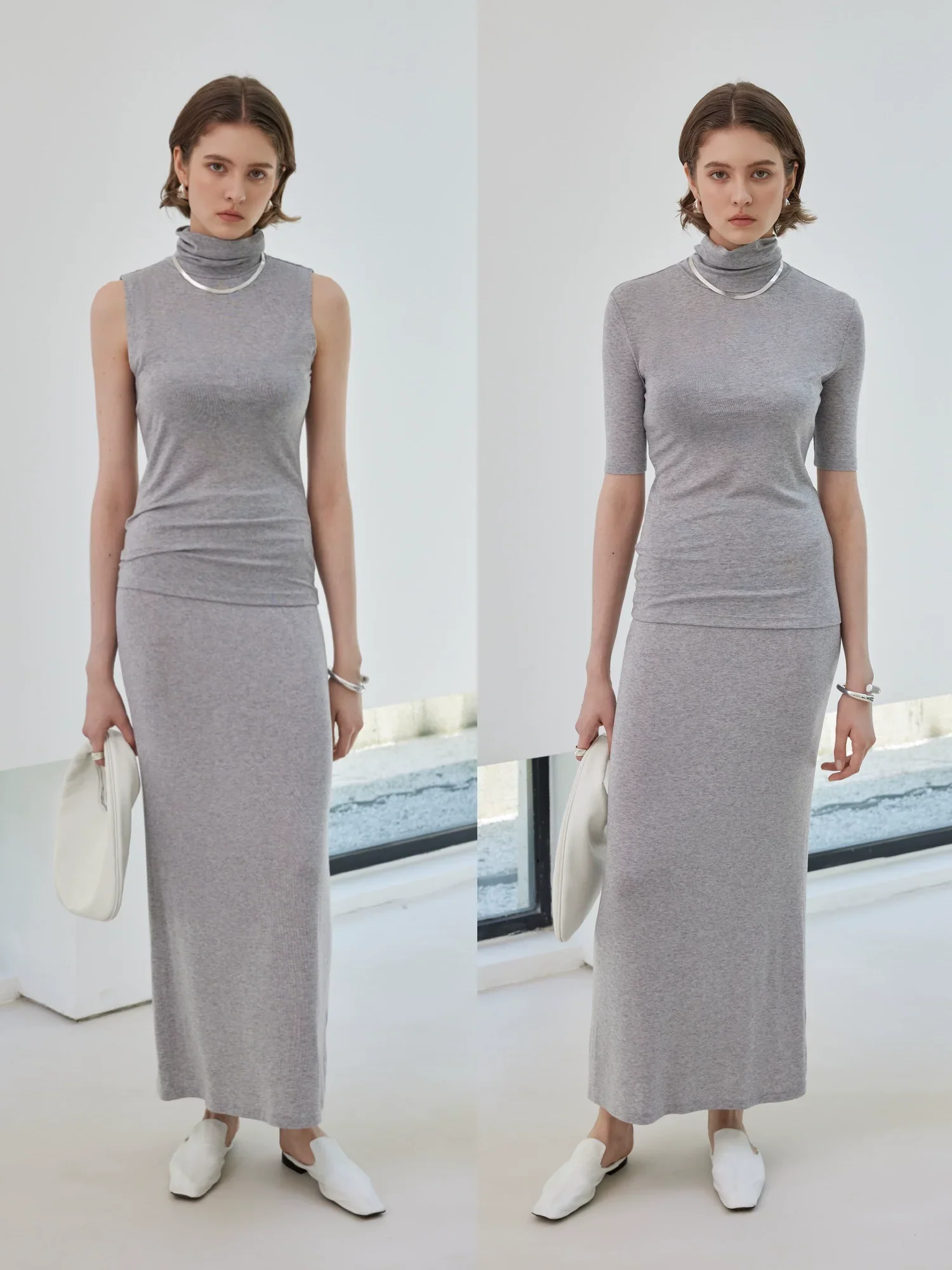 Mock-Neck Knit Top & Skirt Set