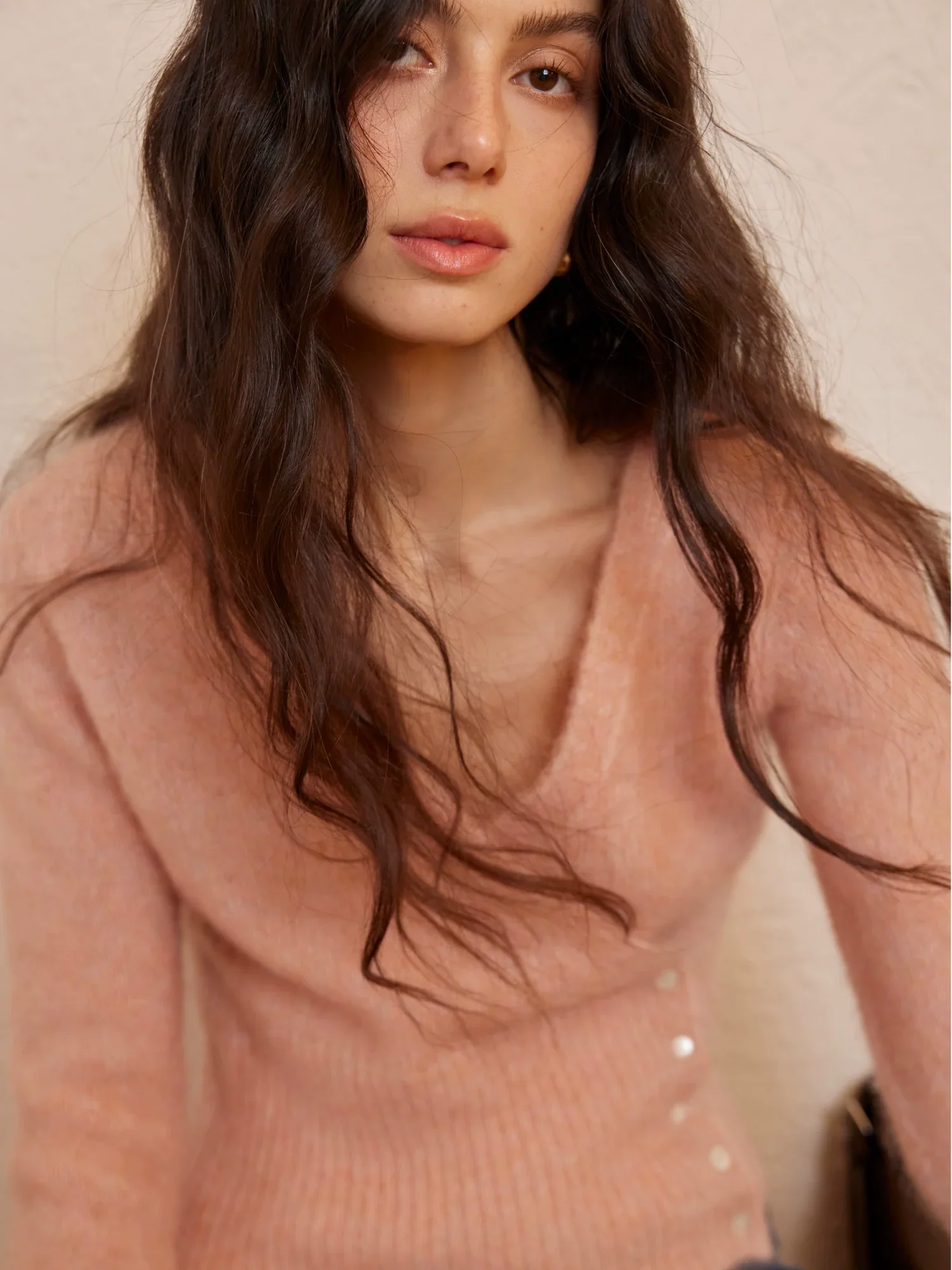 Mohair-Blend Side-Button Wrap V-Neck Sweater - Image 2