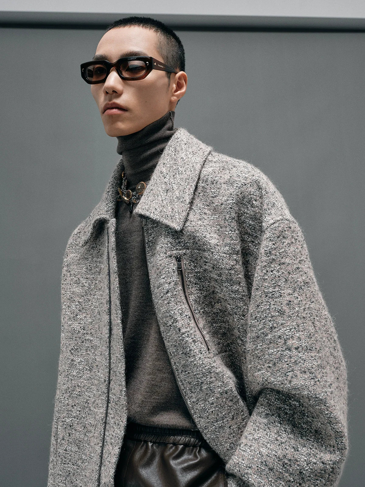 Mohair Wool Bouclé Zip Jacket