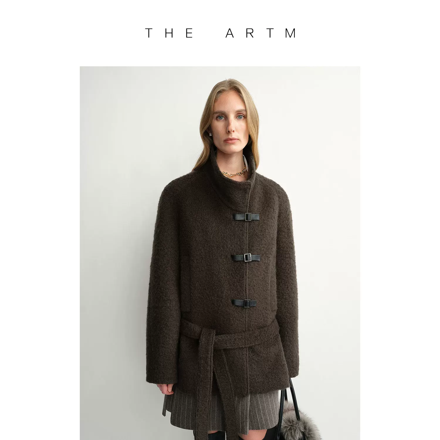 Mohair Wool Stand-Collar Buckle Coat - Image 4