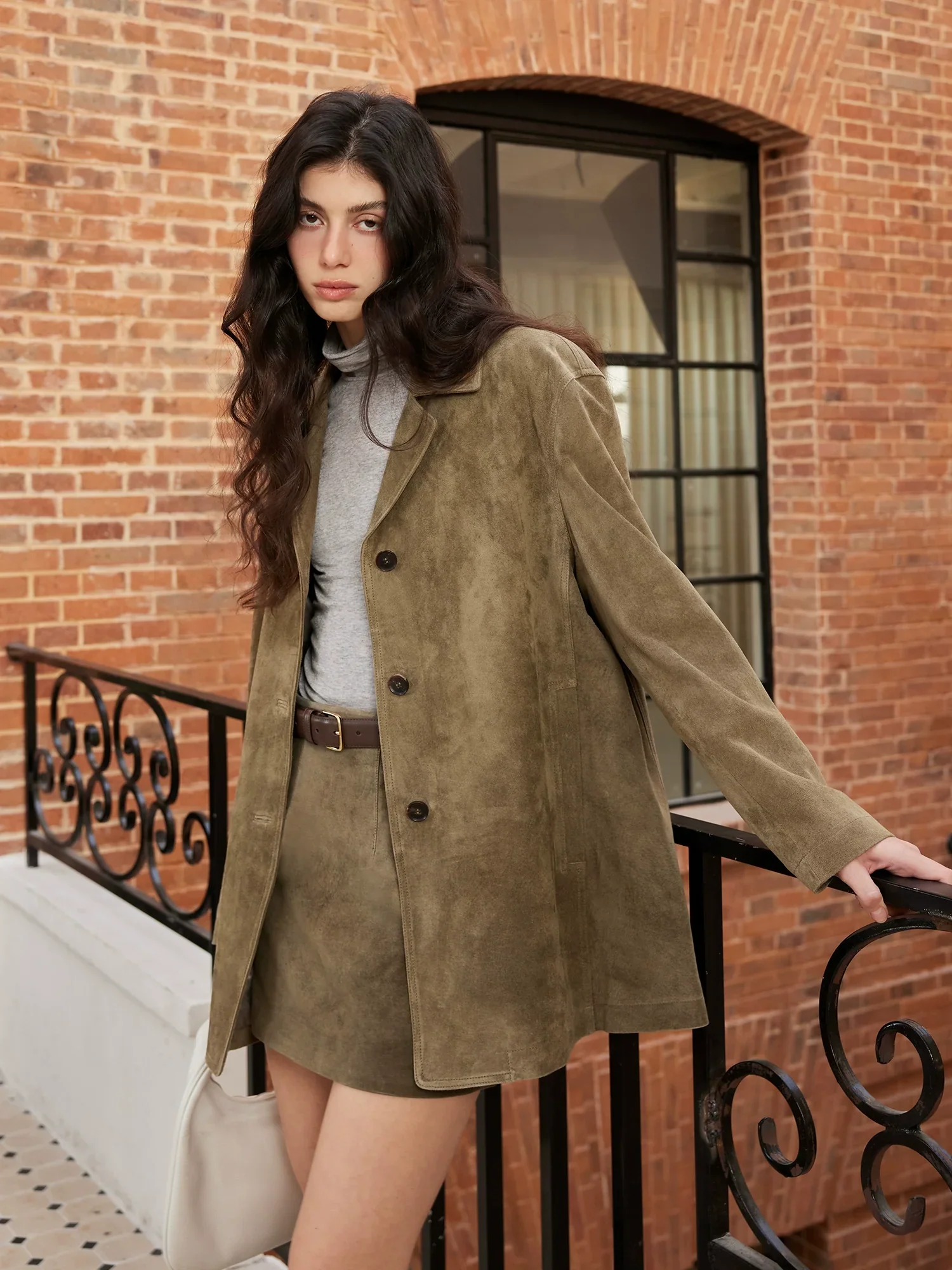 Moss Green Suede Jacket & Mini Skirt Set