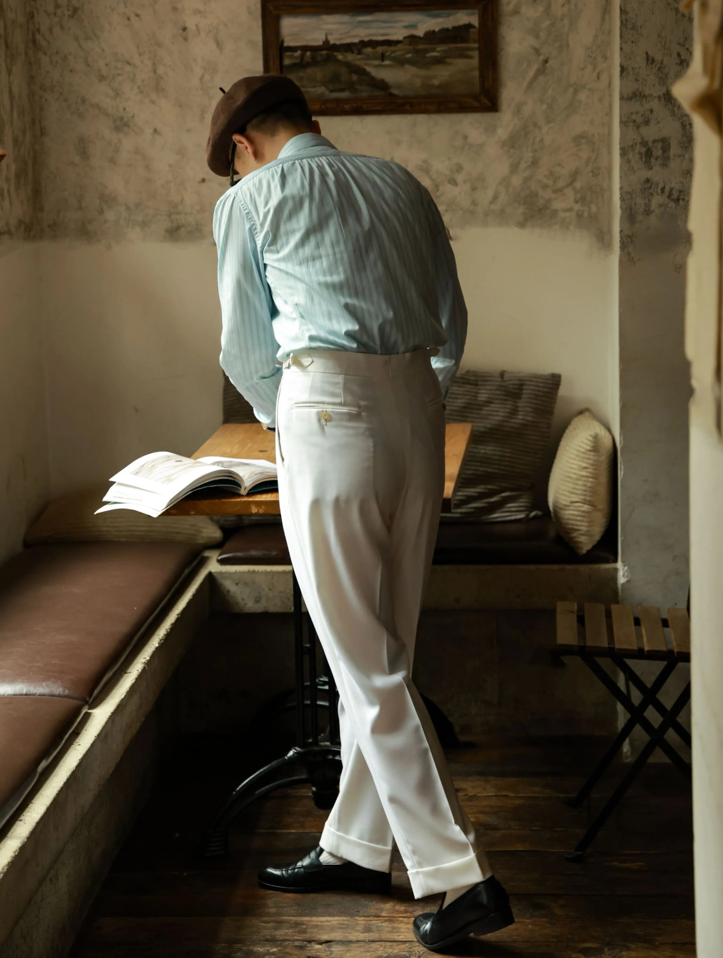 Mousse White Merino High-Rise Double-Pleat Trousers - Image 3
