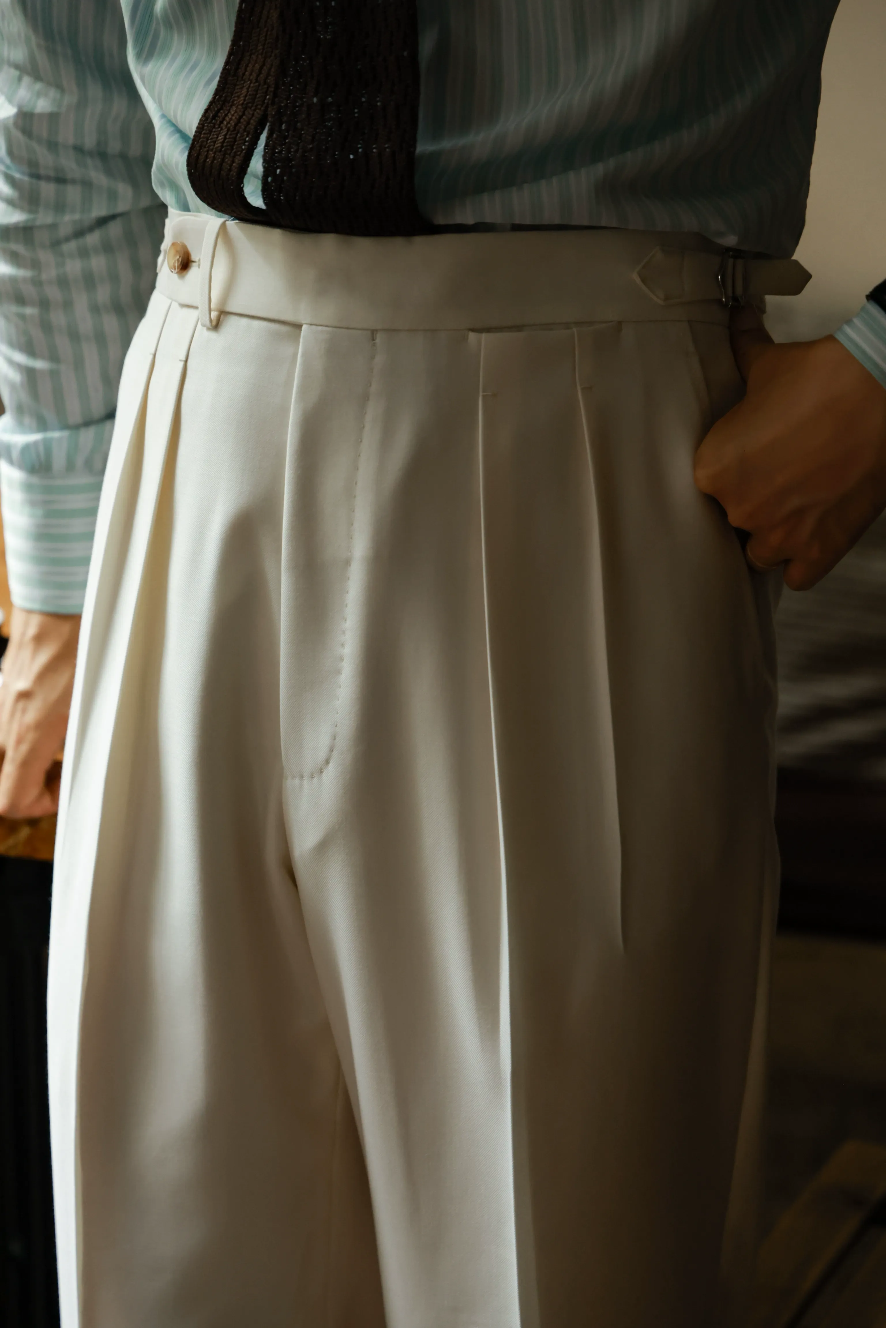 Mousse White Merino High-Rise Double-Pleat Trousers - Image 5