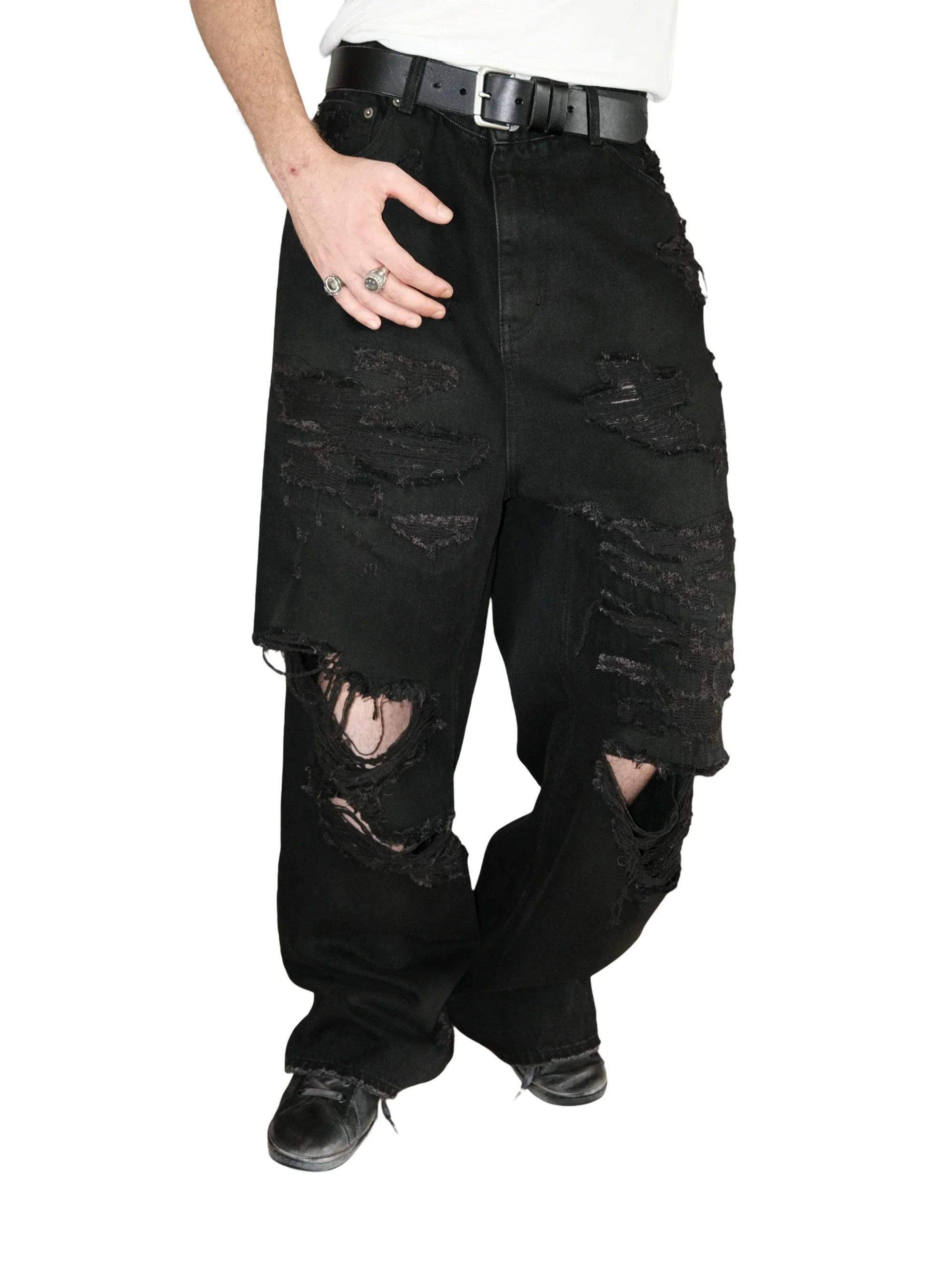 Mud-Dyed Boro Baggy Jeans - Image 4