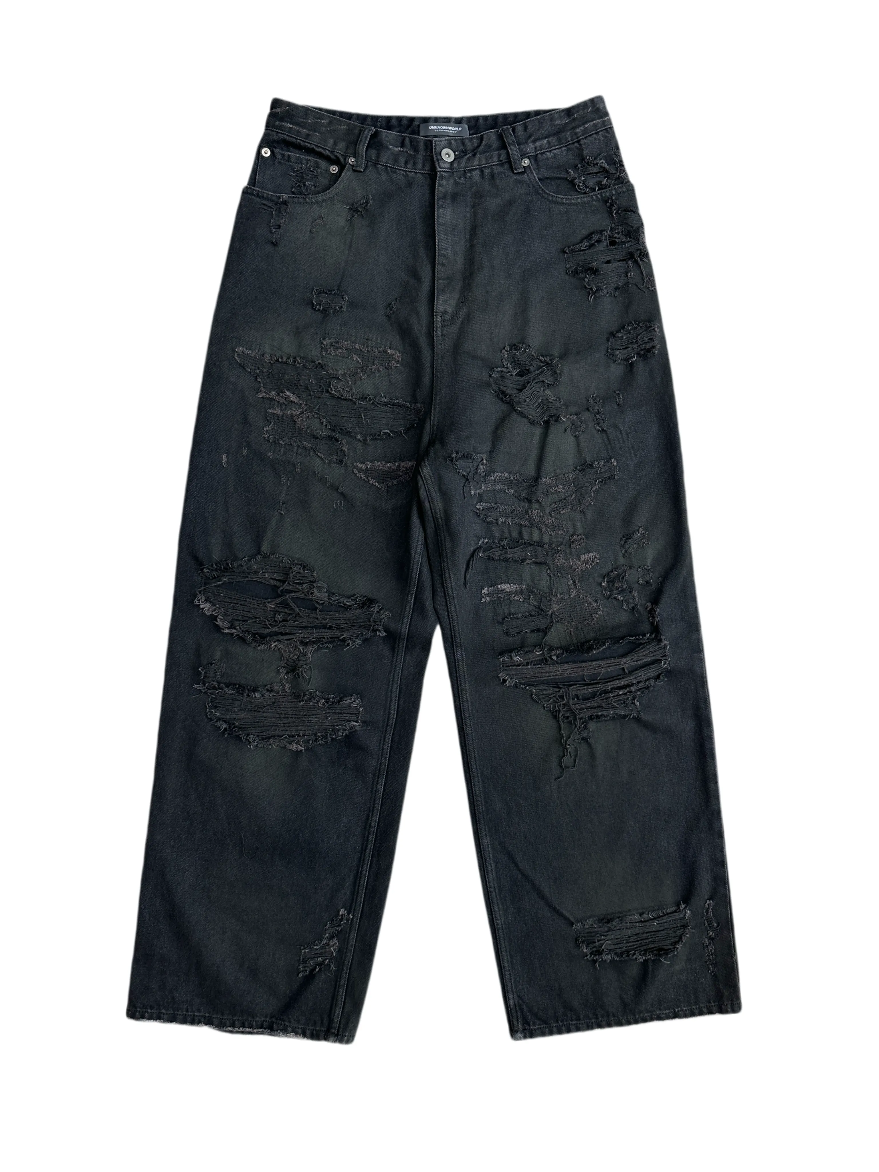 Mud-Dyed Boro Baggy Jeans - Image 6