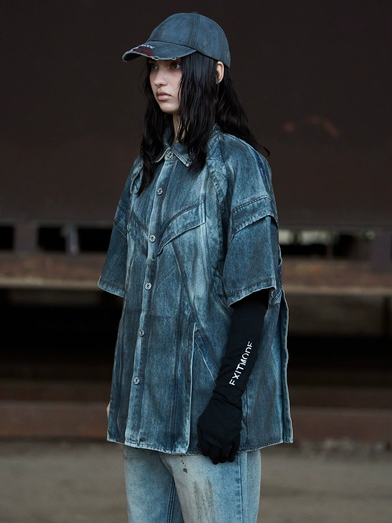 Mud-Dyed Distressed Denim Shirt
