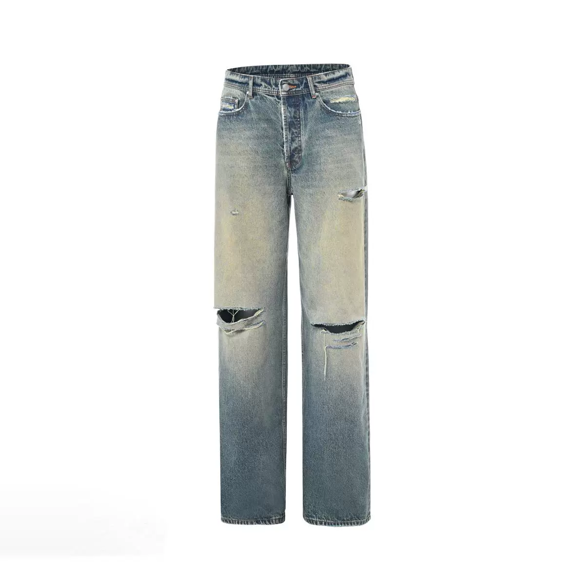 Mud-Dyed Distressed Straight Jeans - Image 4