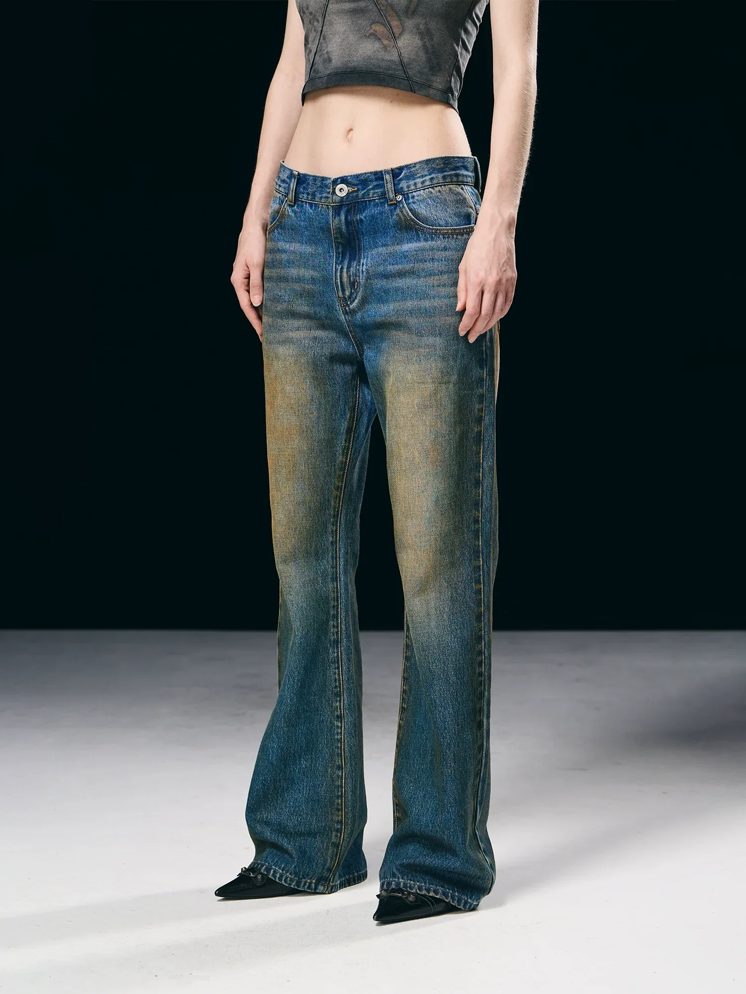 Mud-Dyed Flared Jeans