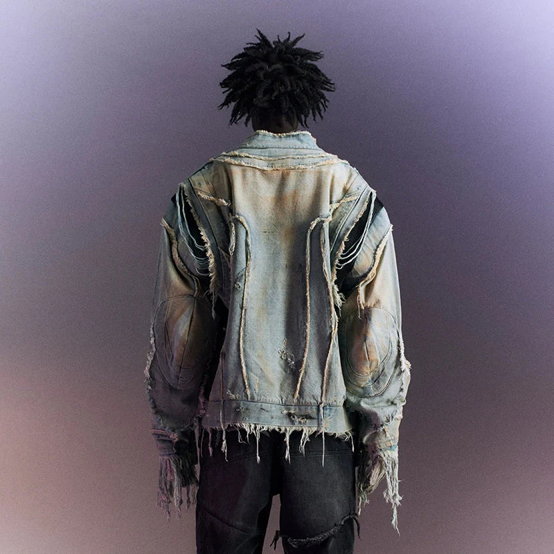 Mud-Dyed Moto Denim Jacket - Image 3