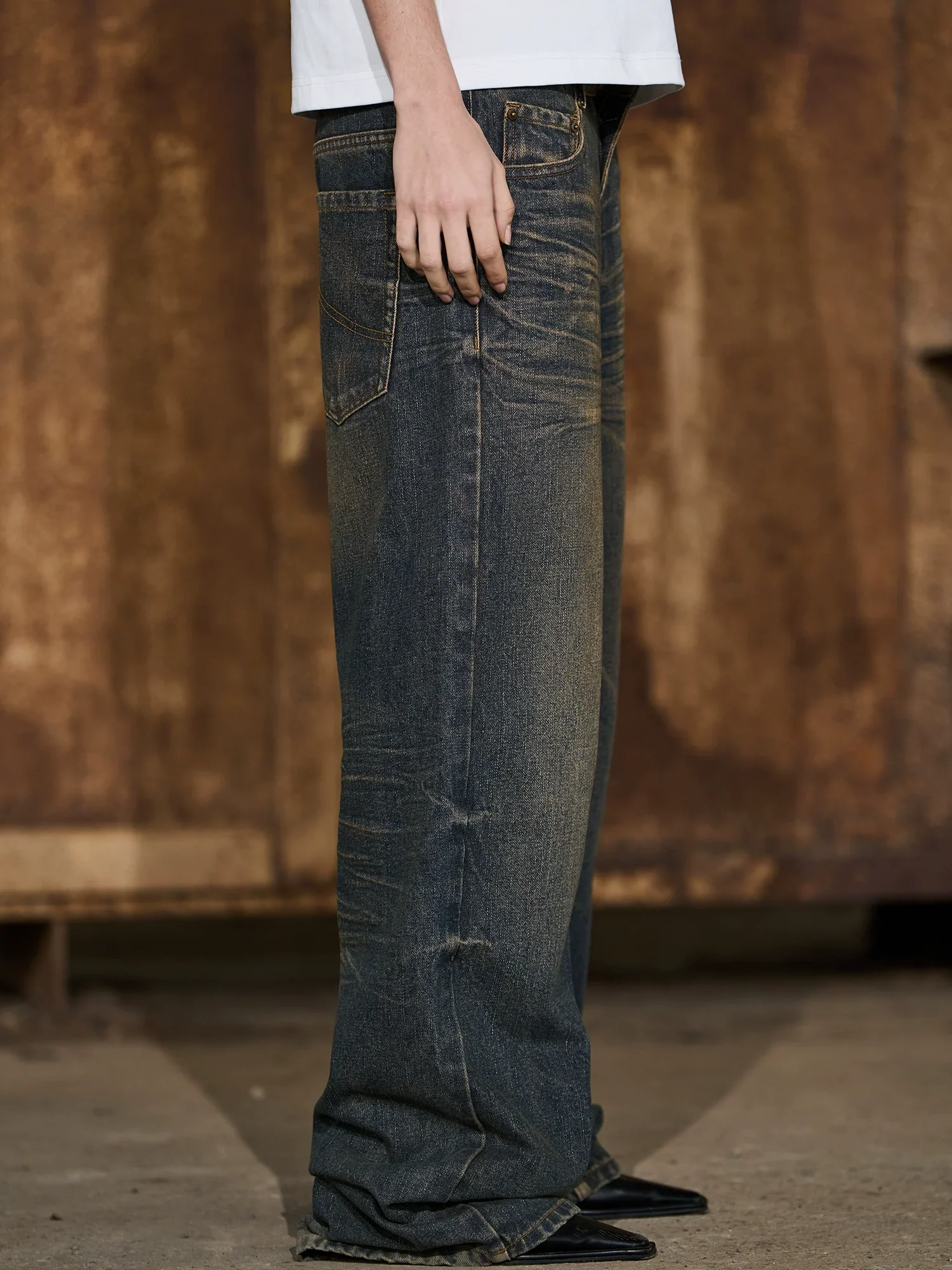 Mud-Dyed Pleated Straight Jeans - Image 3
