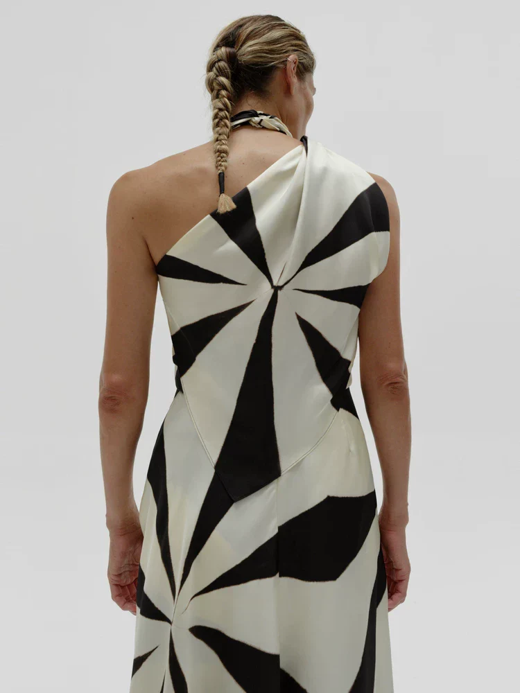 Mulberry Silk Abstract Halter Maxi Dress - Image 4