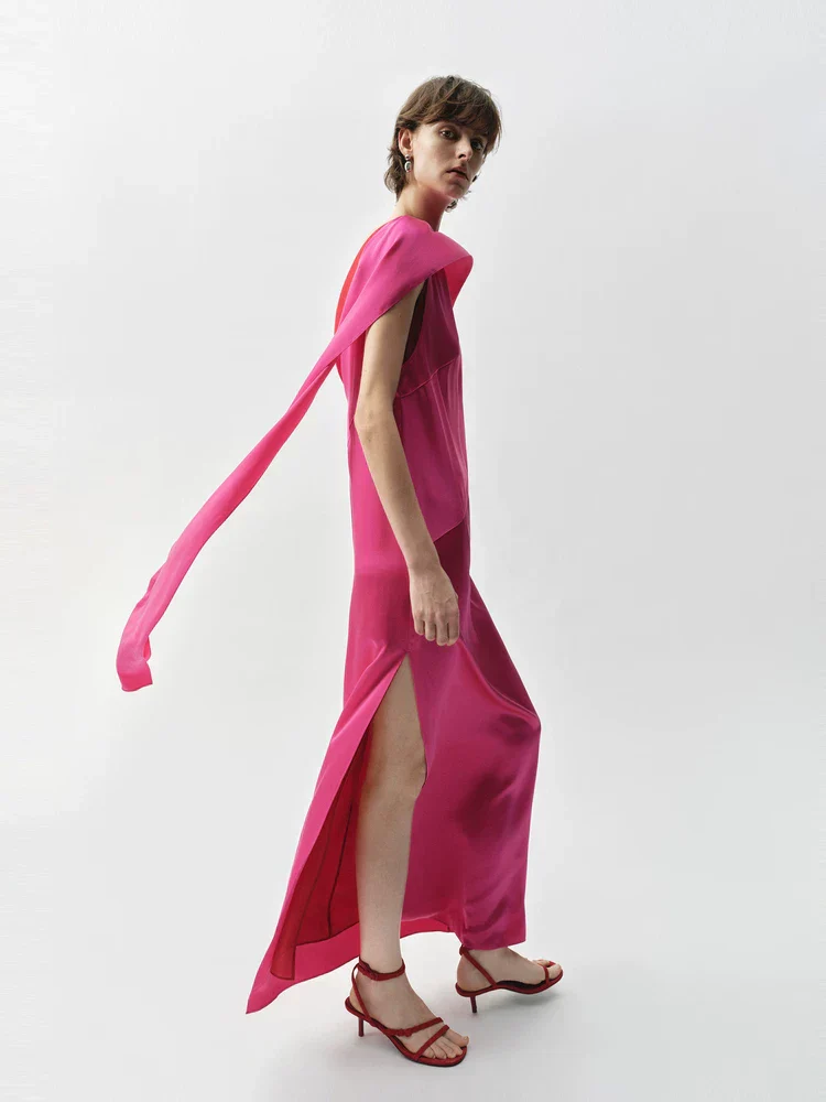 Mulberry Silk Asymmetric Cape Maxi Dress - Image 2