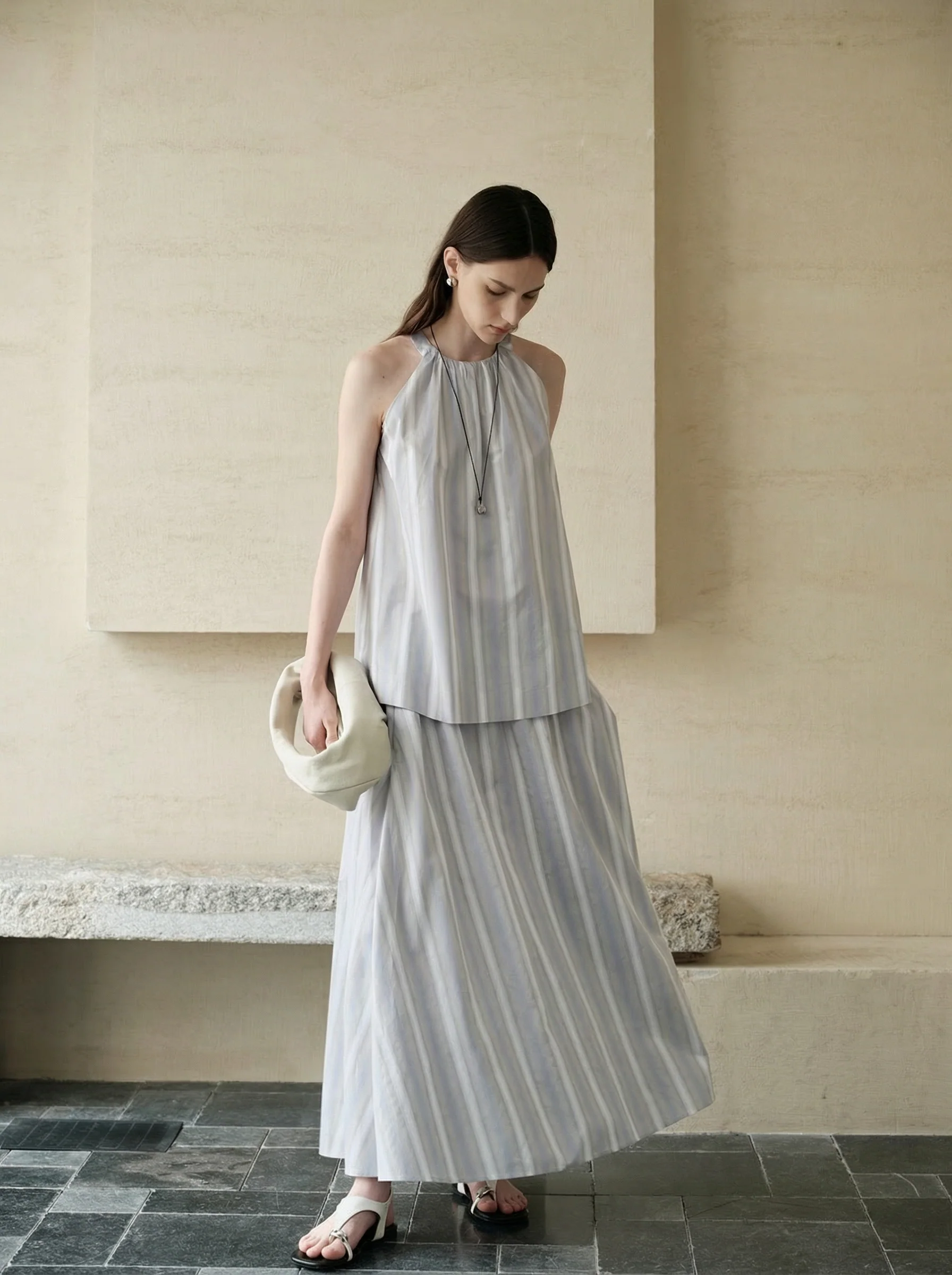 Mulberry Silk-Cotton Gradient Stripe Halter Set