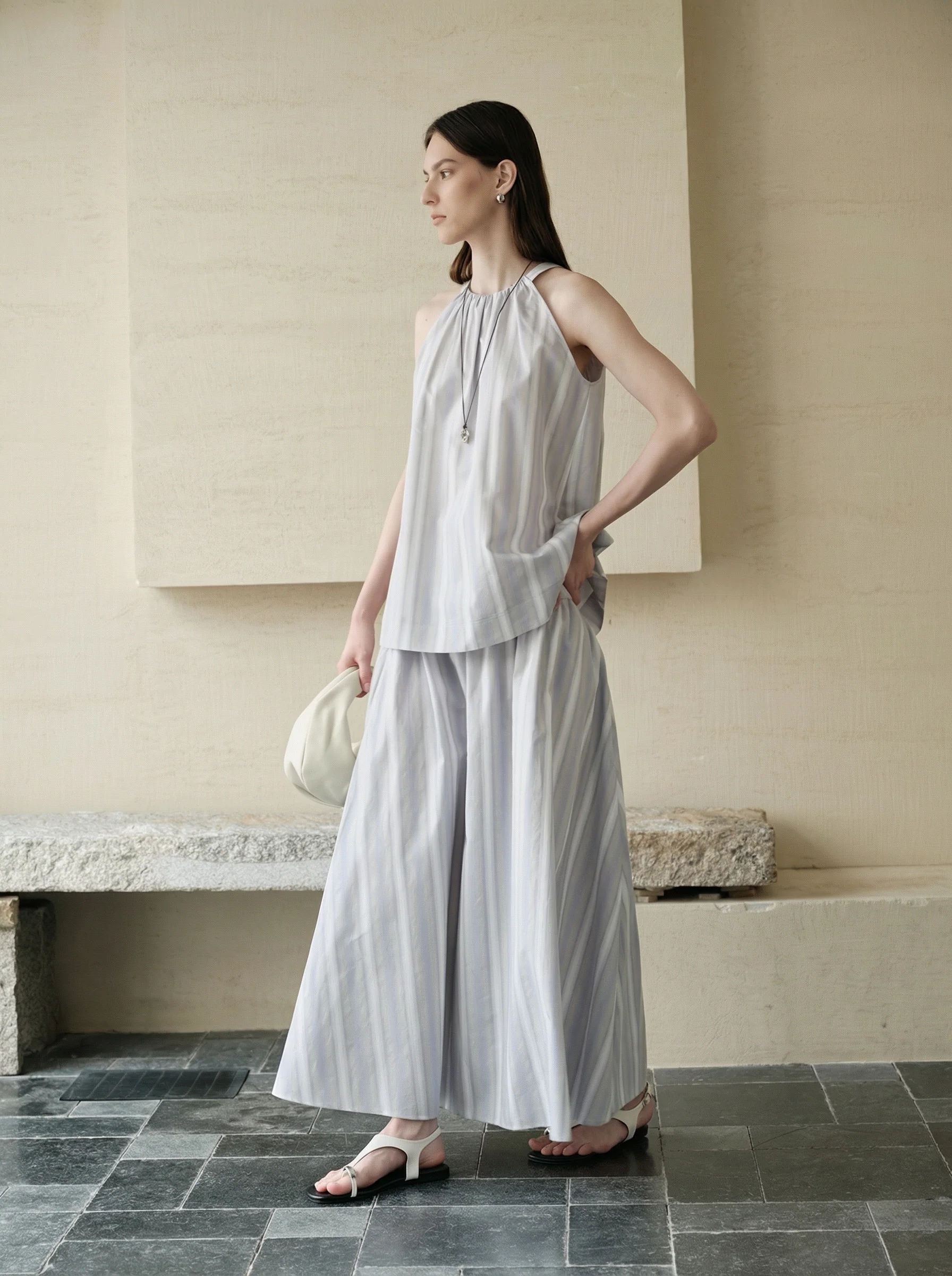 Mulberry Silk-Cotton Gradient Stripe Halter Set - Image 4