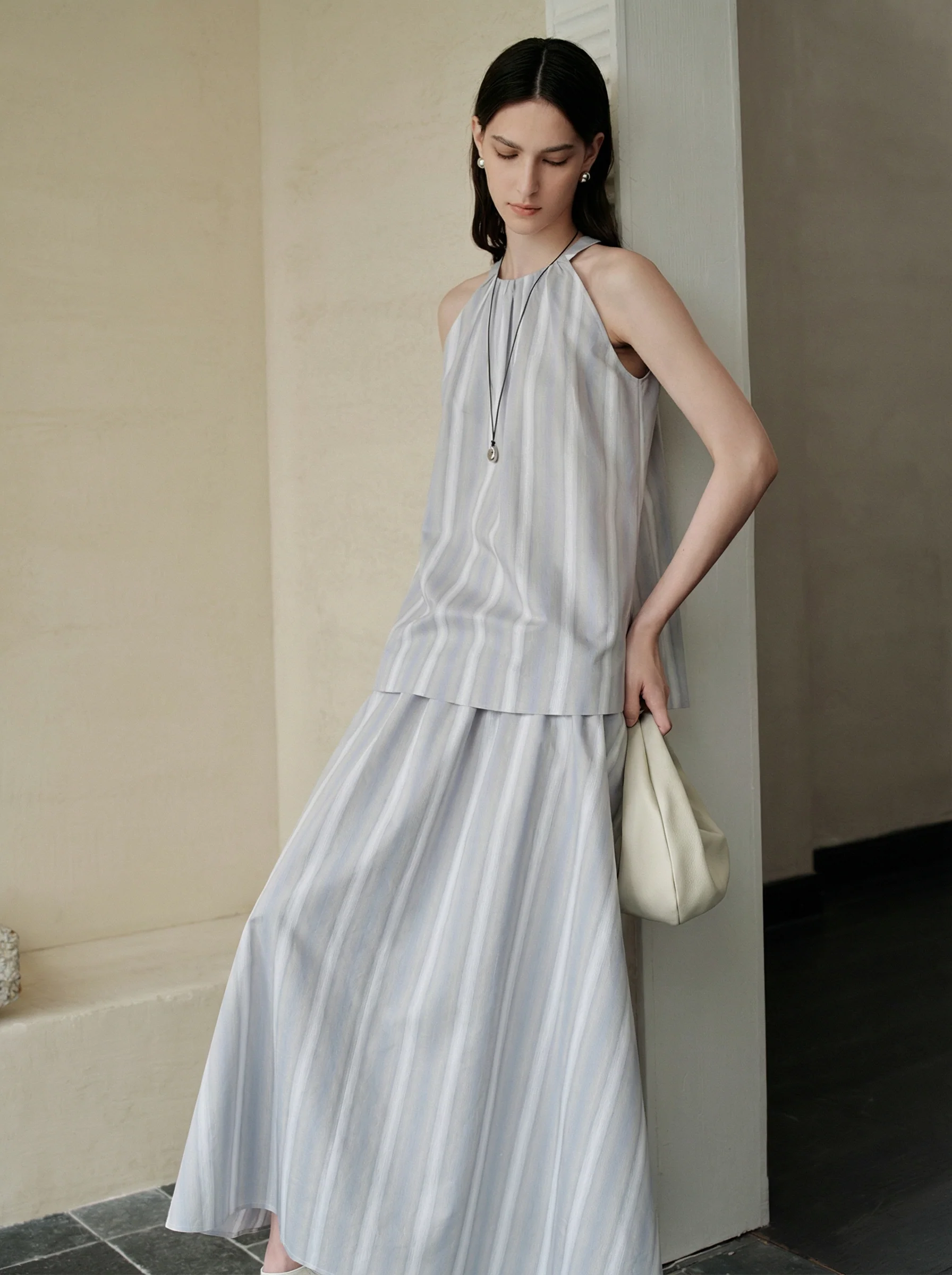 Mulberry Silk-Cotton Gradient Stripe Halter Set - Image 5