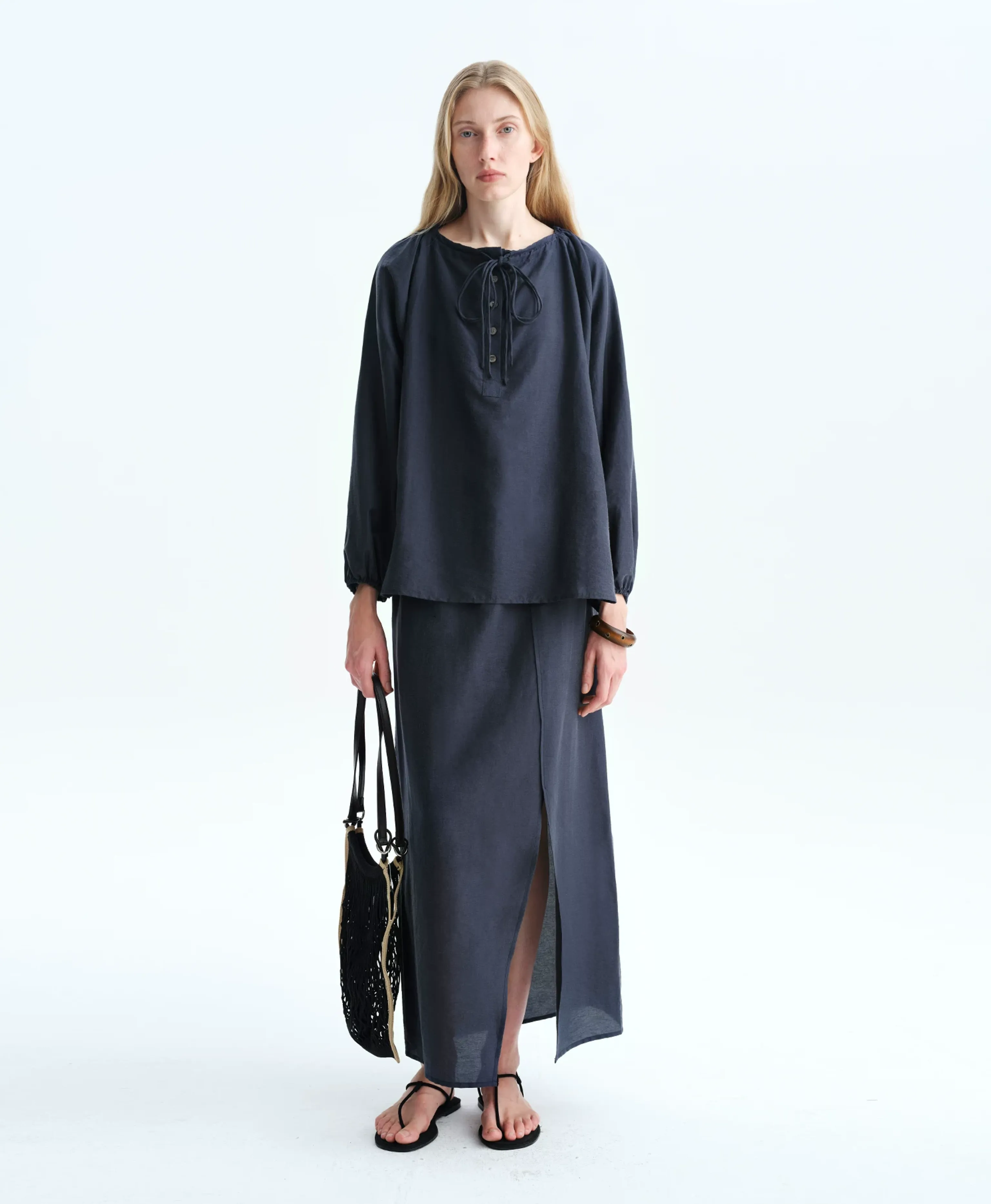 Mulberry Silk Drawstring Crew Blouse - Image 4