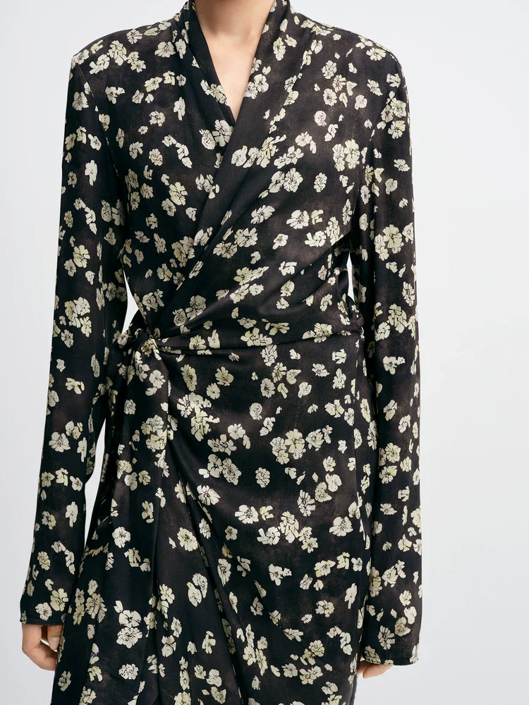 Mulberry Silk Floral Wrap Dress - Image 4