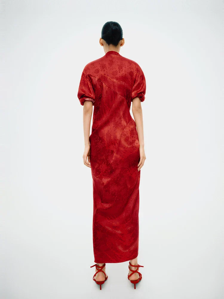Mulberry Silk Jacquard Wrap Dress - Image 3