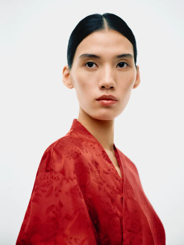 Mulberry Silk Jacquard Wrap Dress - Image 4