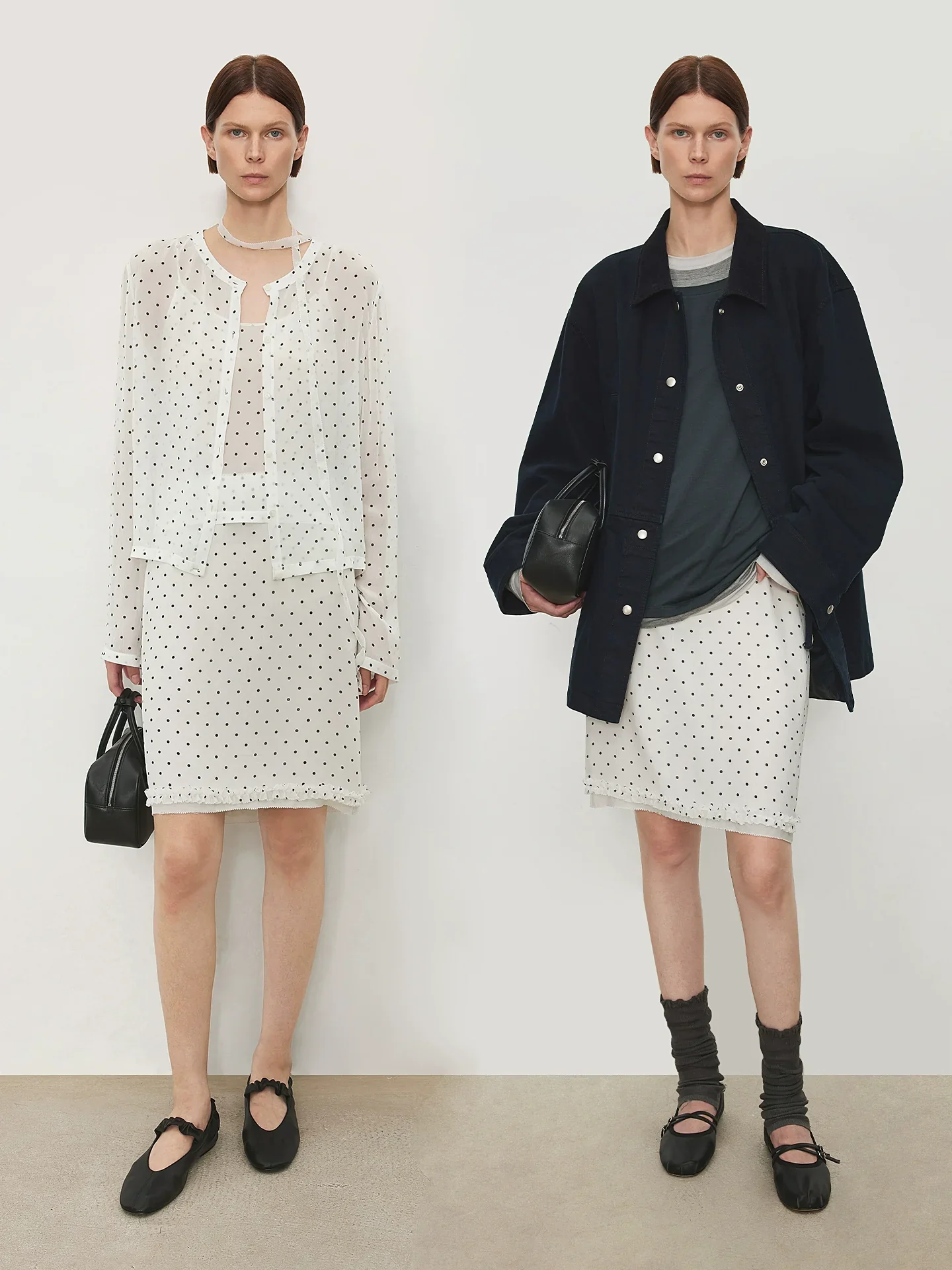 Mulberry Silk Polka-Dot Cardigan, Camisole & Skirt Set - Image 3