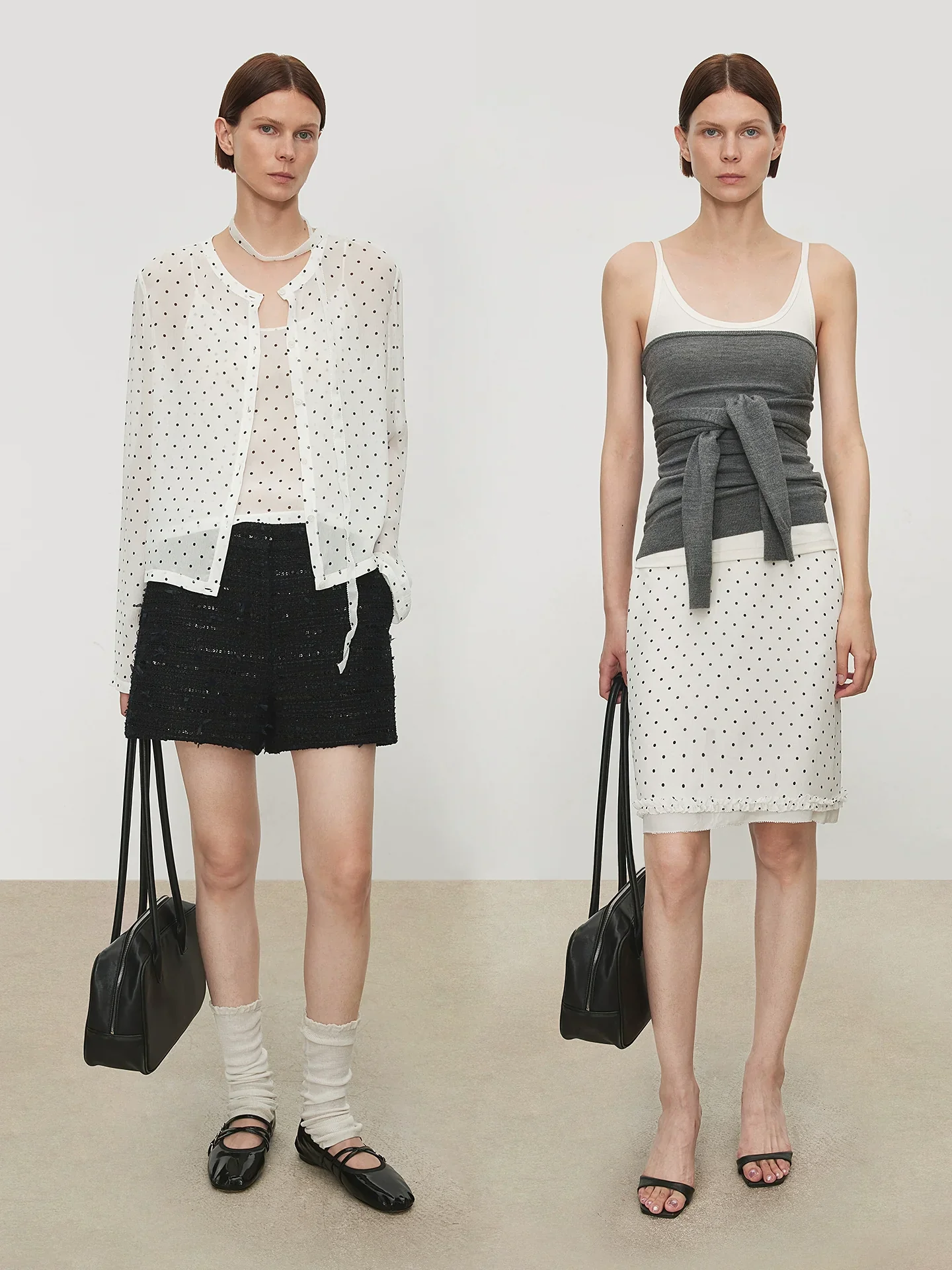 Mulberry Silk Polka-Dot Cardigan, Camisole & Skirt Set - Image 5