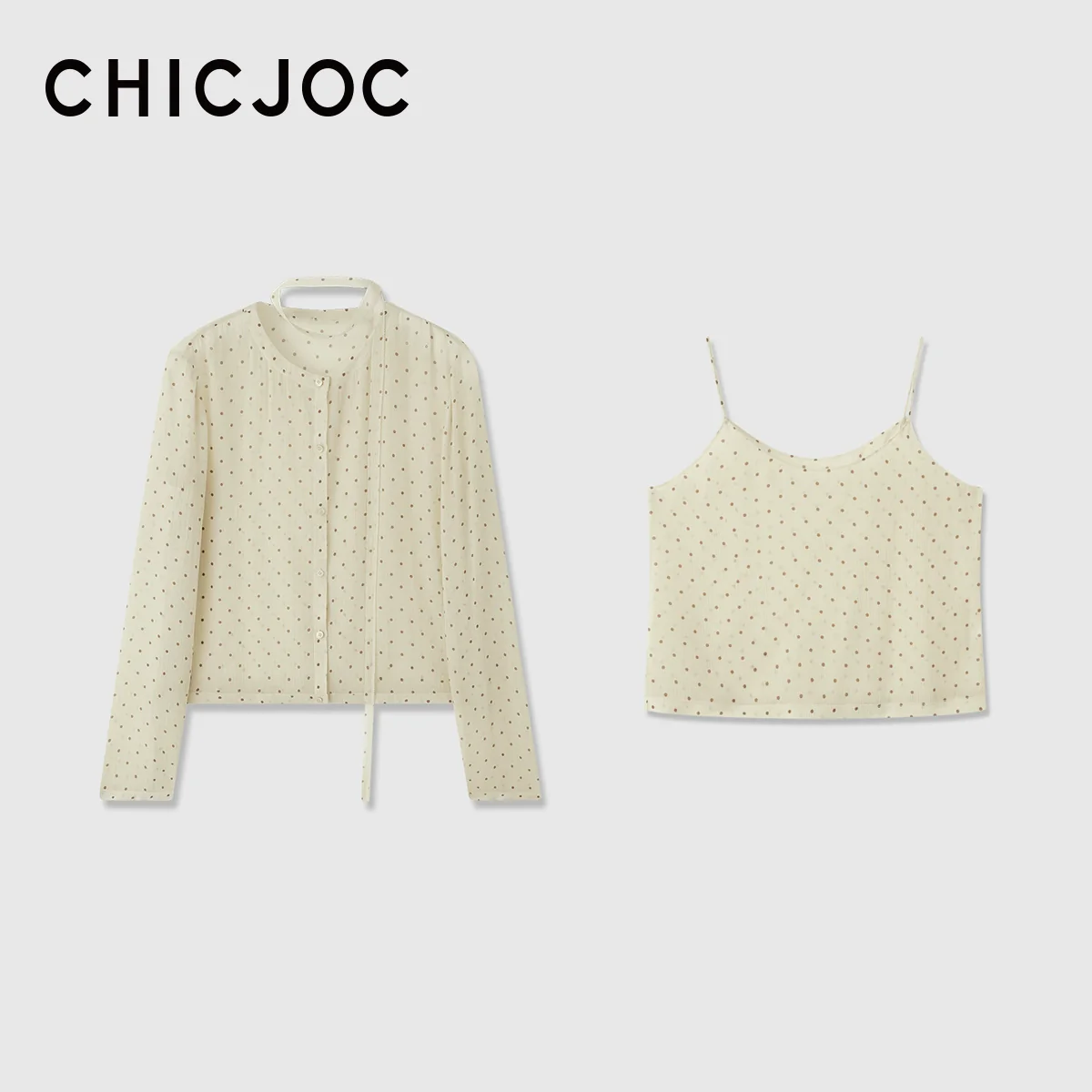 Mulberry Silk Polka-Dot Cardigan, Camisole & Skirt Set - Image 7