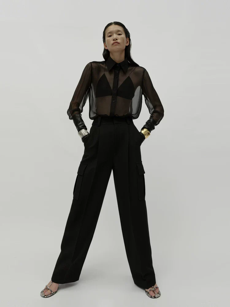 Mulberry Silk Sheer Button-Up Blouse - Image 2